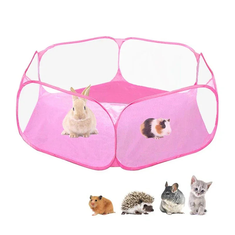 Portable Small Pet Cage Transparent Cat and Dog Cage Tent Pet Playpen Open Folding Yard Fence for Dog Hamster Rabbit Guinea Pig