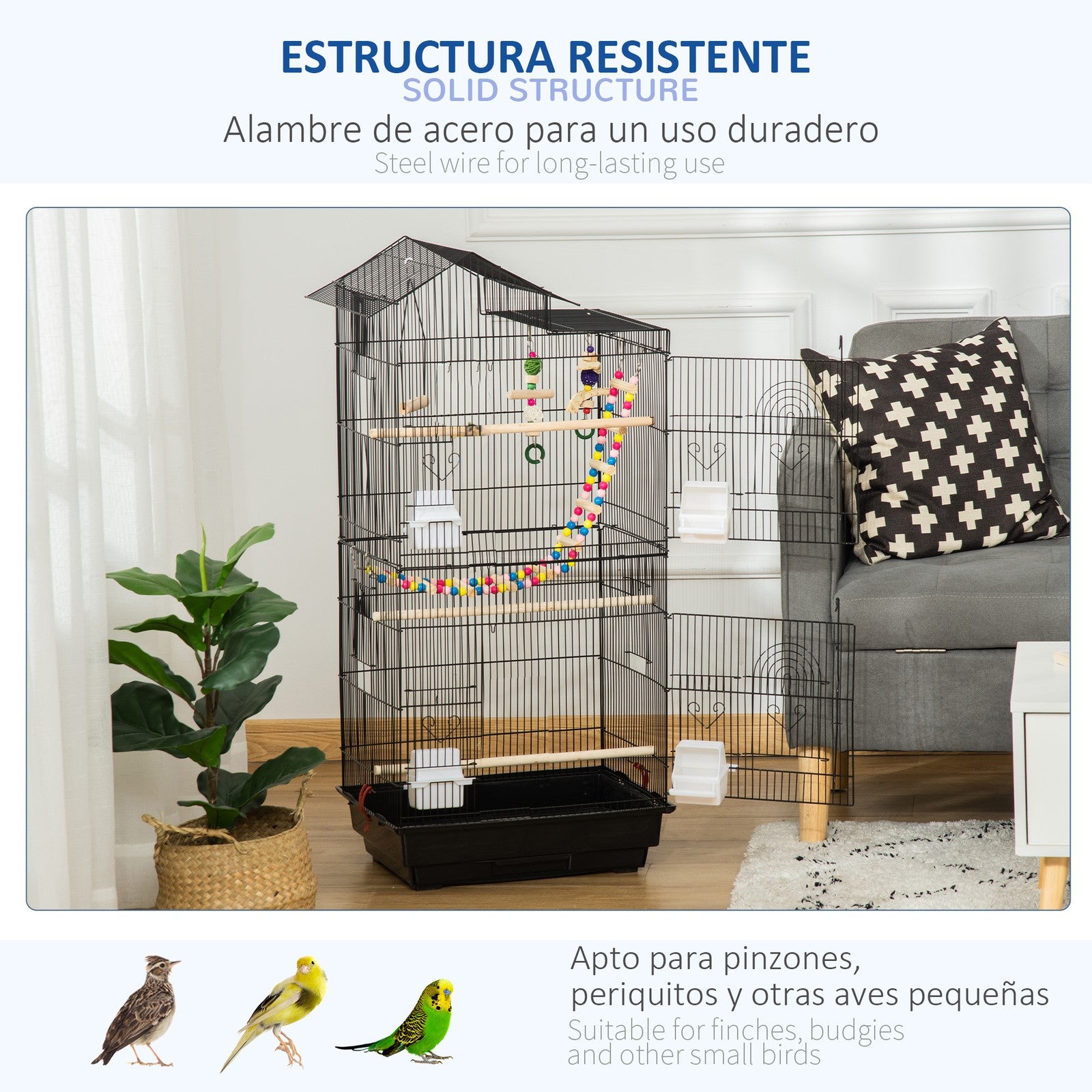 Pawhut Bird Cage for Budgies, Finches, Canaries W/ Accessories, Toys, Tray