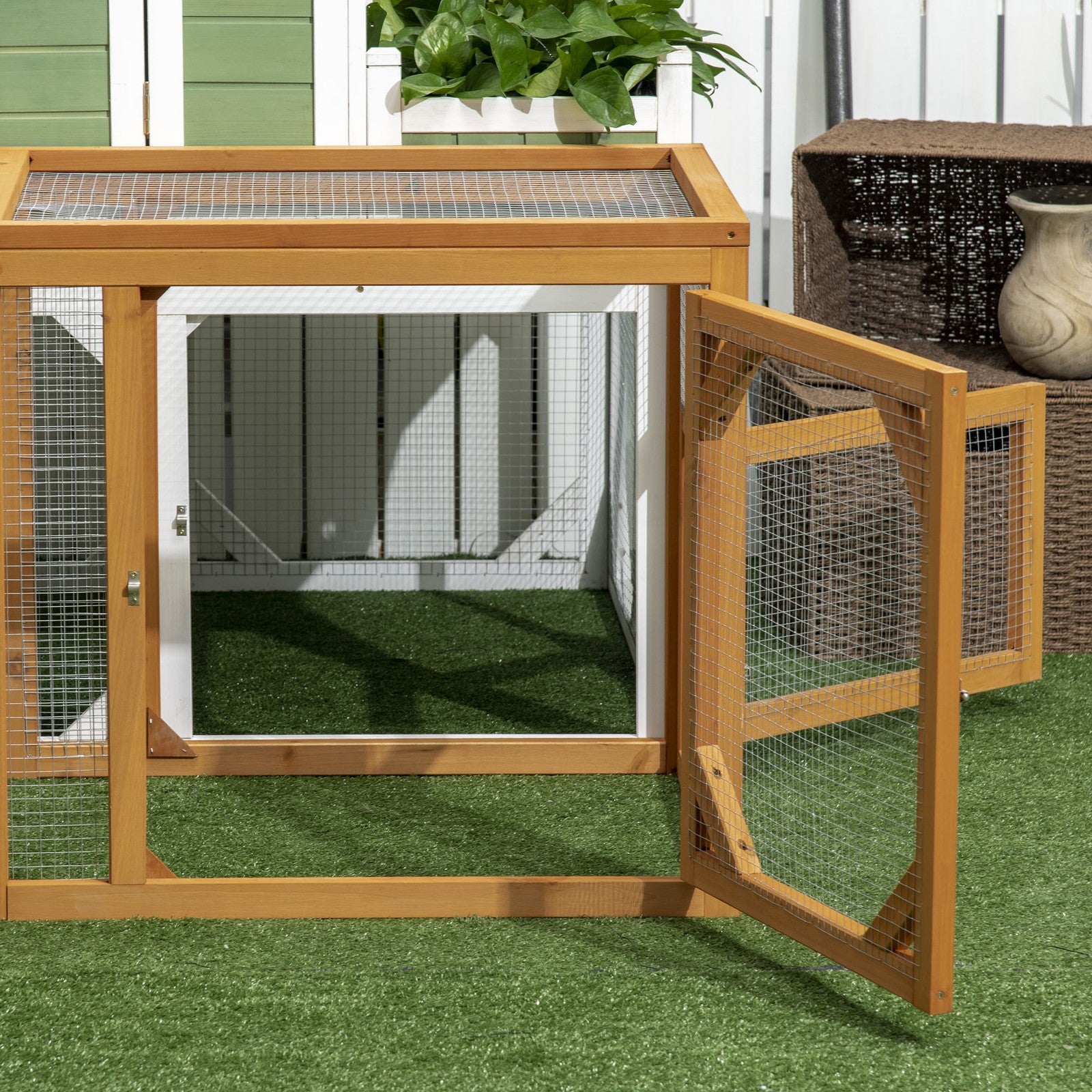 Pawhut Wooden Chicken Coop W/ Perches, Doors, for 2-4 Chickens