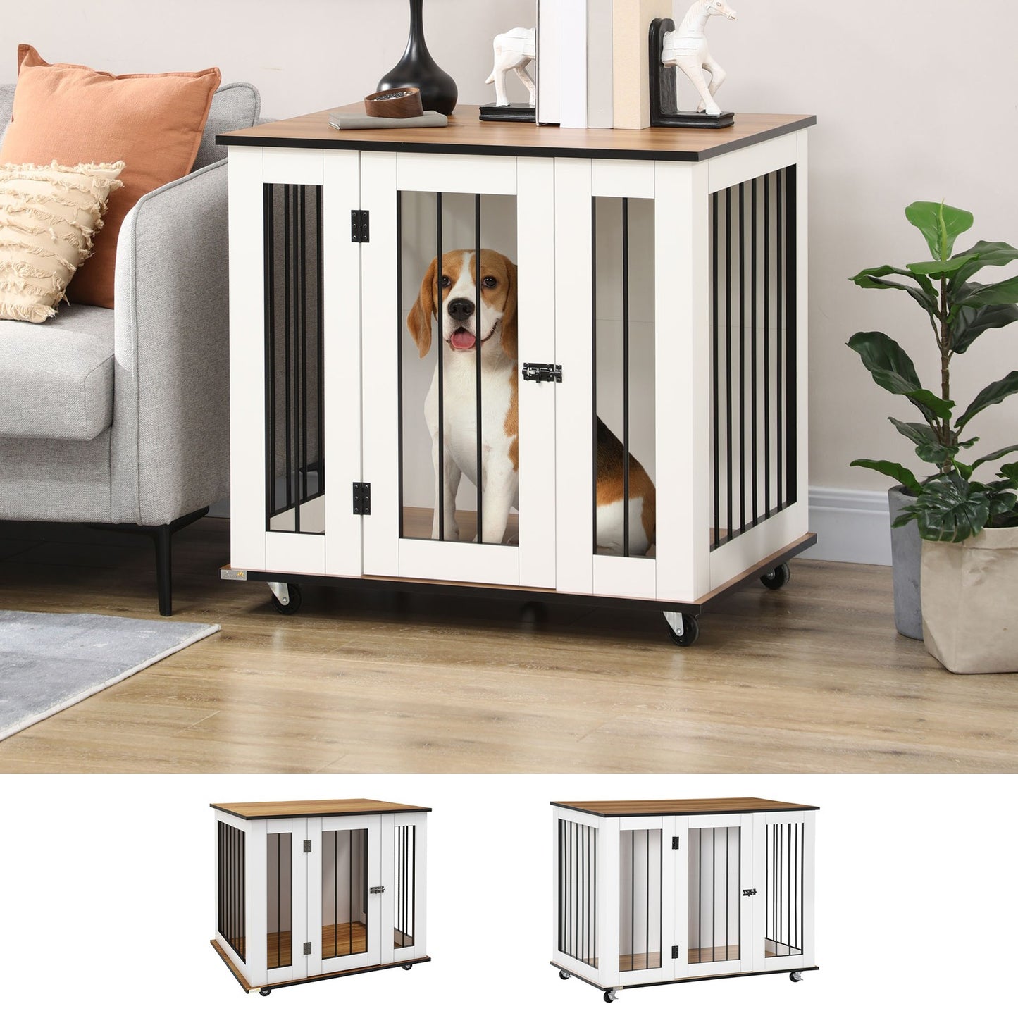 Dog Crate Furniture, Dog Cage End Table with Wheels, for Dogs