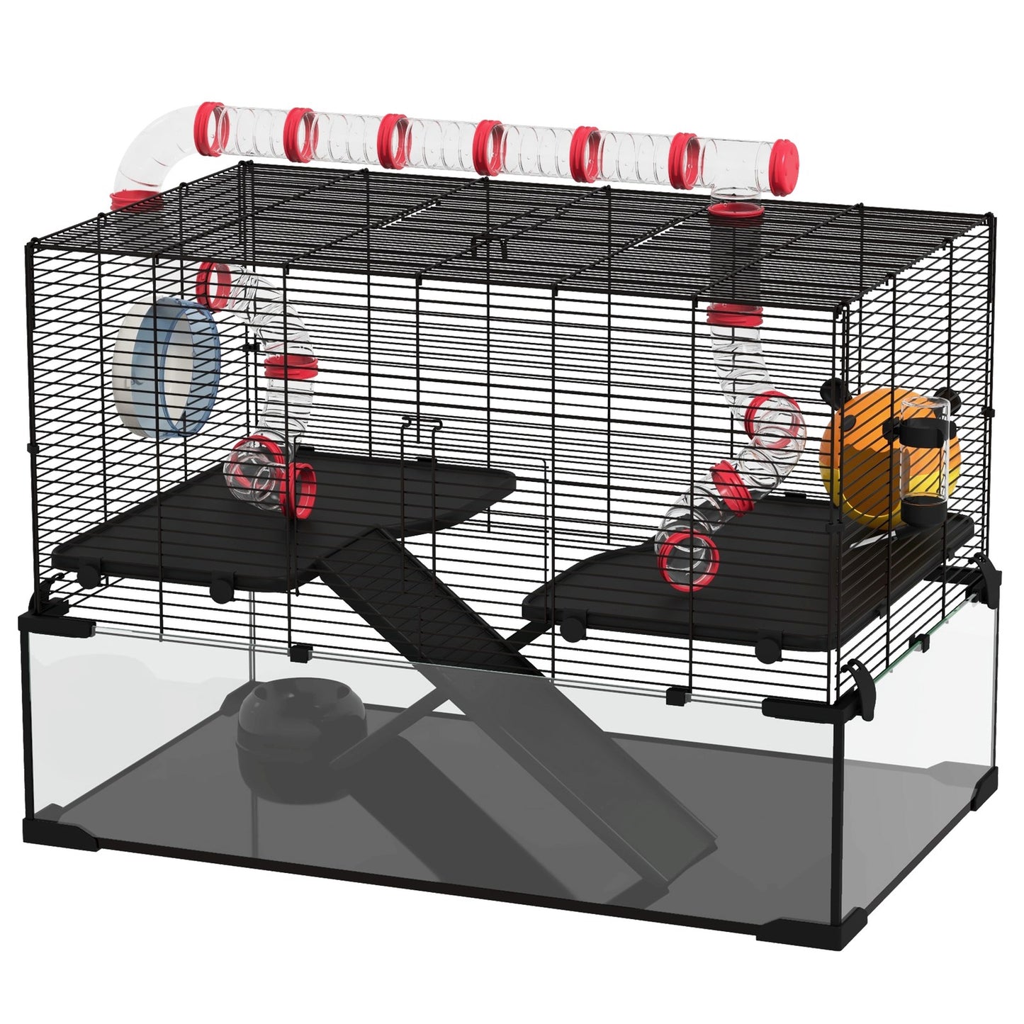 Pawhut Hamster Cage W/ Tunnels, Tubes, Ramps, Platforms, Hut, 78.5 X 48.5 X 57Cm