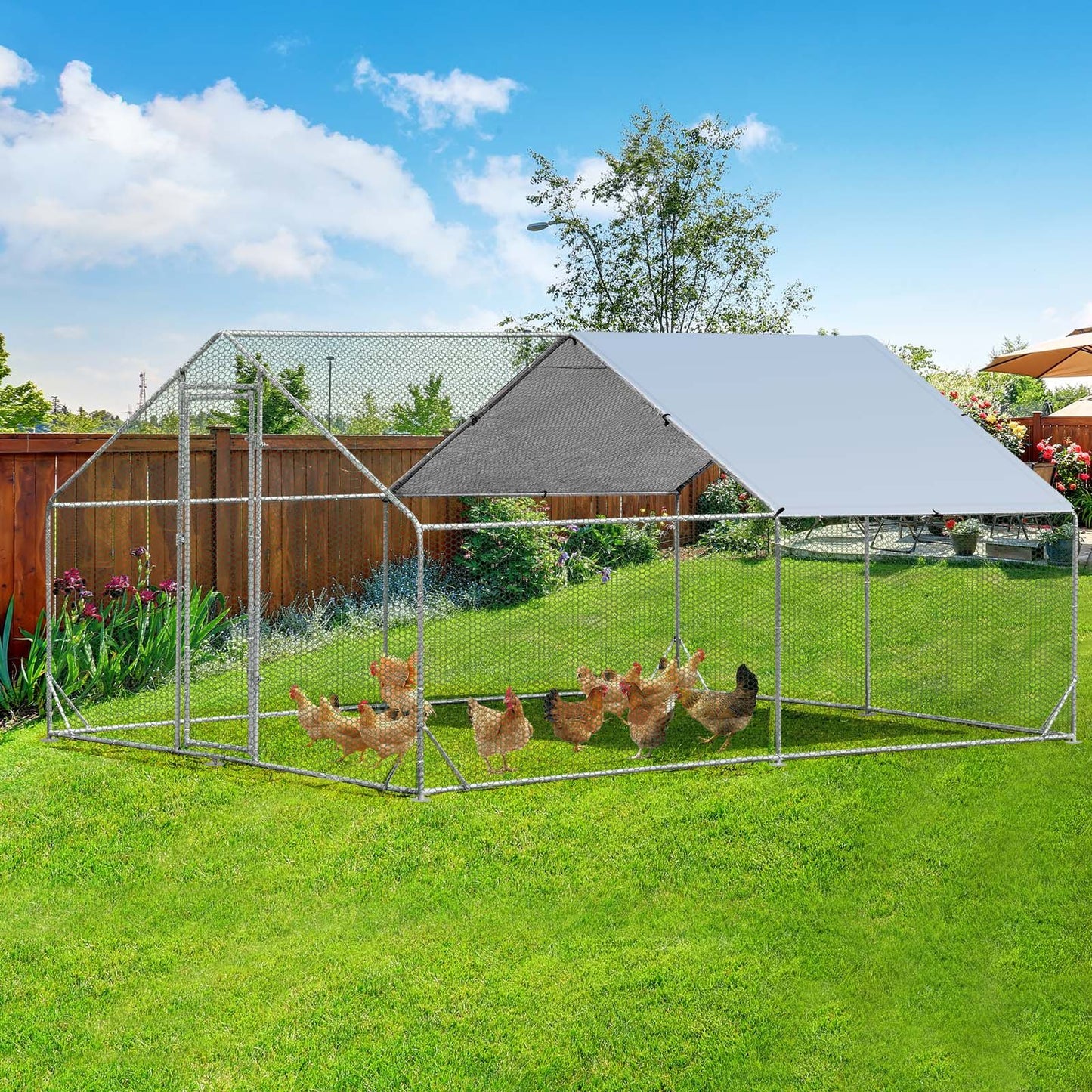 Large Spire-Shaped Chicken Coop with Sun-Protective Cover