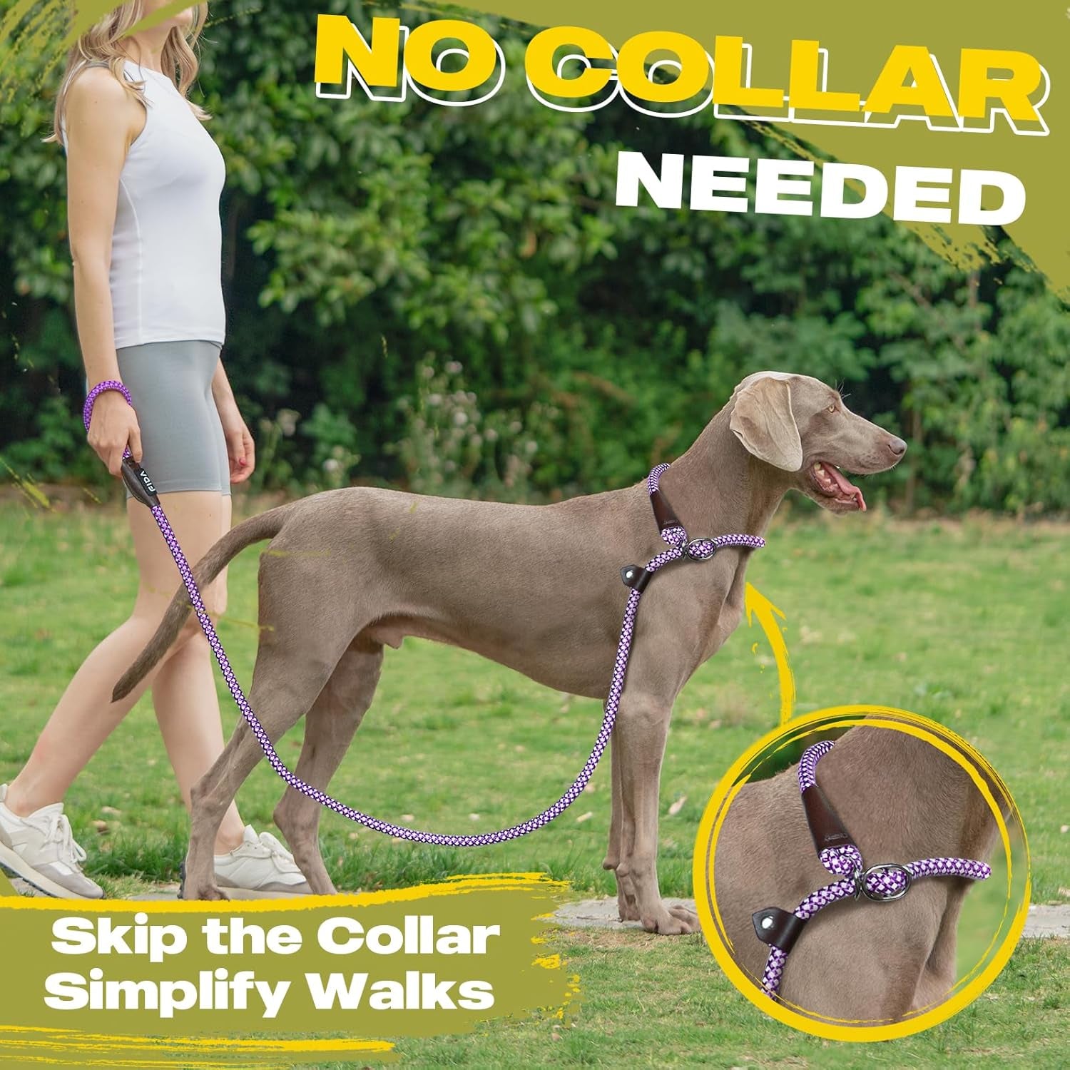 Slip Leads for Dogs - 4 FT X 1/2" Heavy Duty Comfortable Strong Rope Leash for Large, Medium Dogs - No Pull Pet Training Leash with Highly Reflective, Purple