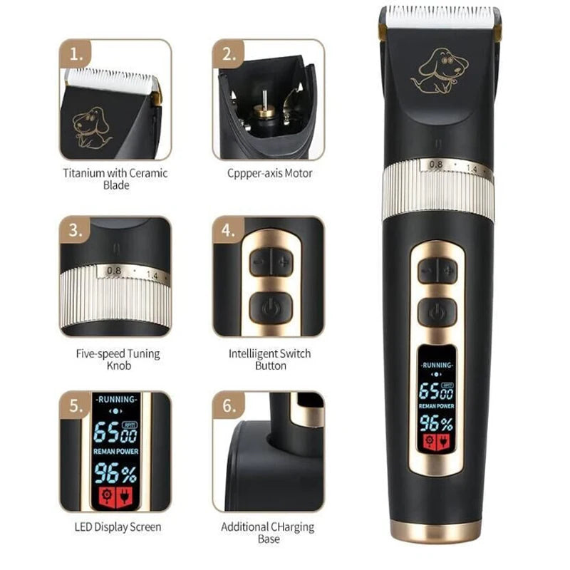 Baorun P2 Electric Hair Clipper for Dogs Cat Professional LCD Screen Pet Trimmer Clippers Rechargeable Electric Trimmer