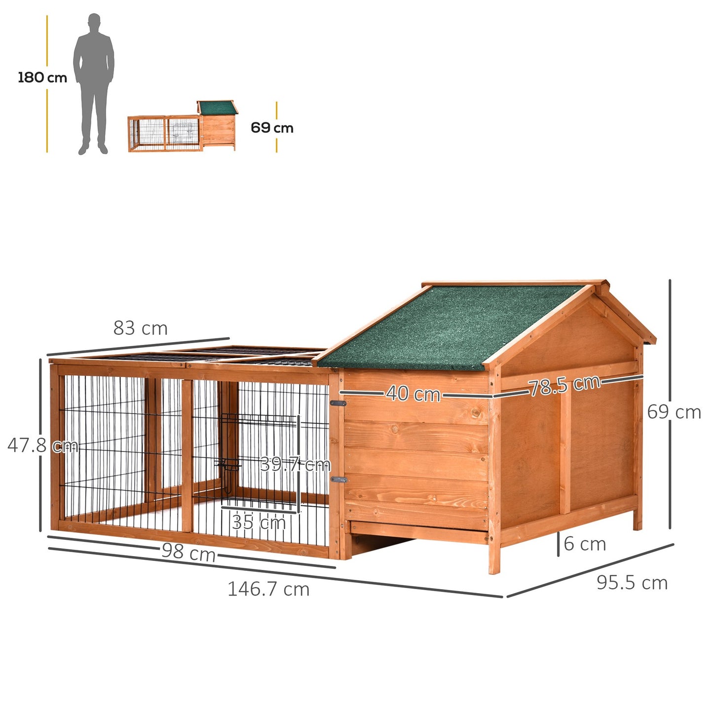 Pawhut Rabbit Hutch, Guinea Pig Hutch Outdoor Detachable Cage W/ Tray & Roof