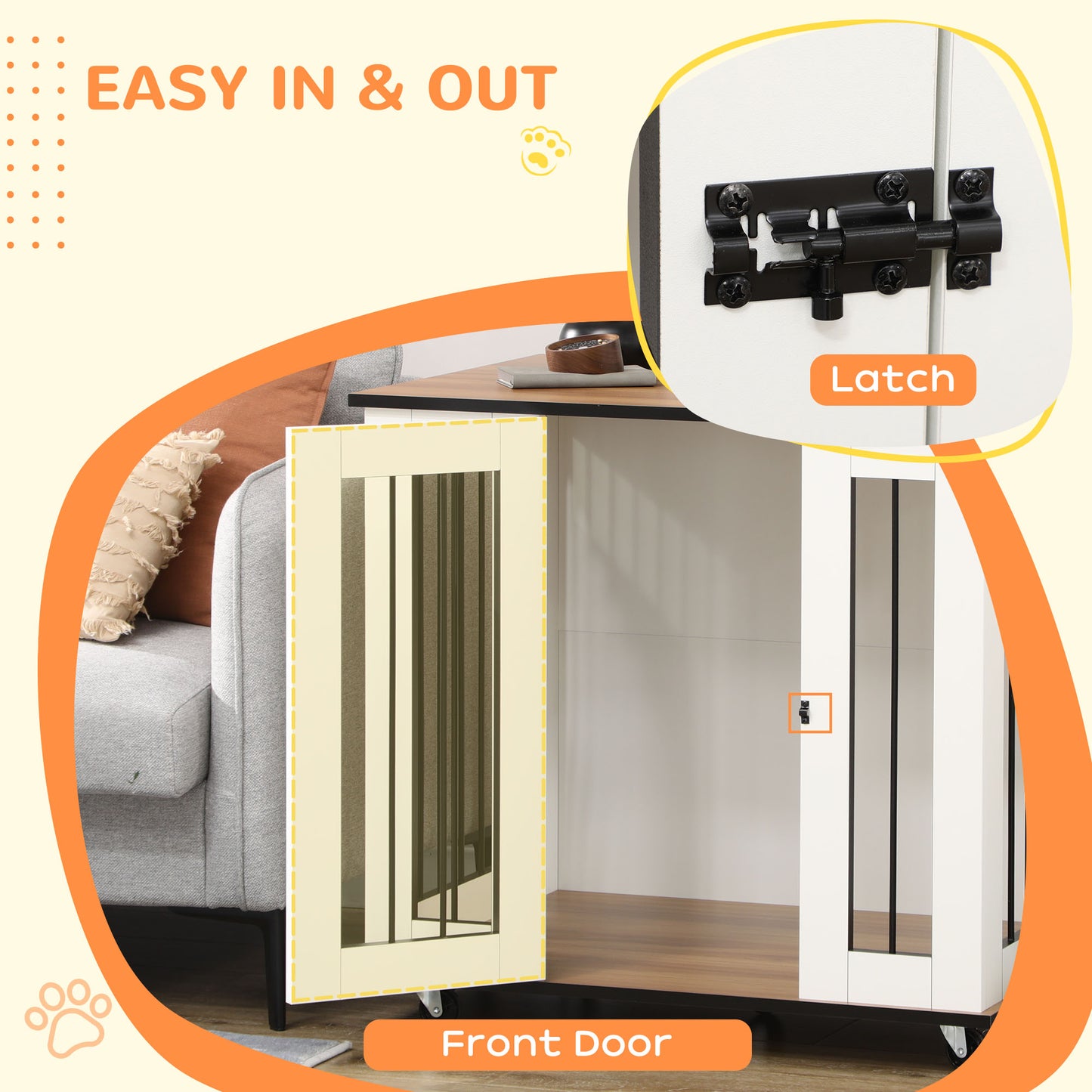 Dog Crate Furniture, Dog Cage End Table with Wheels, for Dogs
