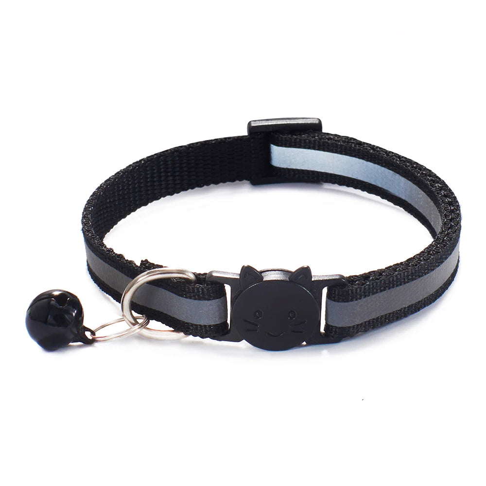 10Pcs Wholesale with Bell Collars Delicate Safety Reflective Nylon Dog Collars Neck Strap Fashion Adjustable Pet Cat Dog Collar