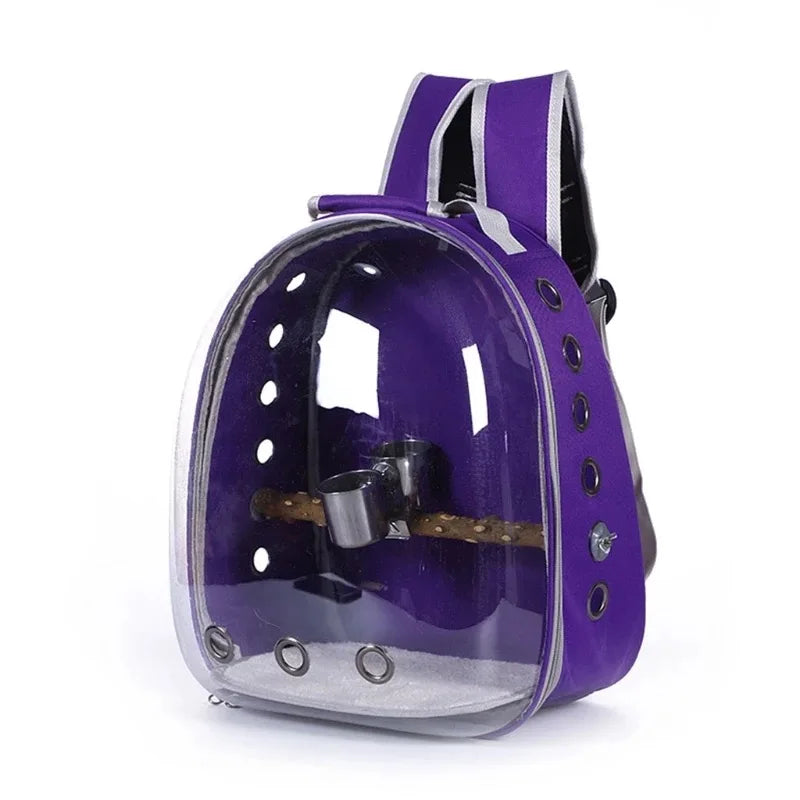 Bird Carrier Bag Parrot Backpack with Prech and Feeder Cups for Parakeet Cockatiel Bunny Travel Acrylic Portable Pet Bird Cage