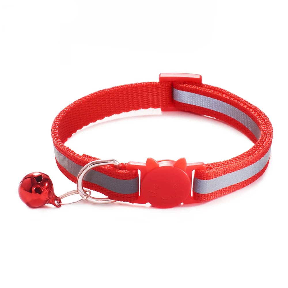10Pcs Wholesale with Bell Collars Delicate Safety Reflective Nylon Dog Collars Neck Strap Fashion Adjustable Pet Cat Dog Collar