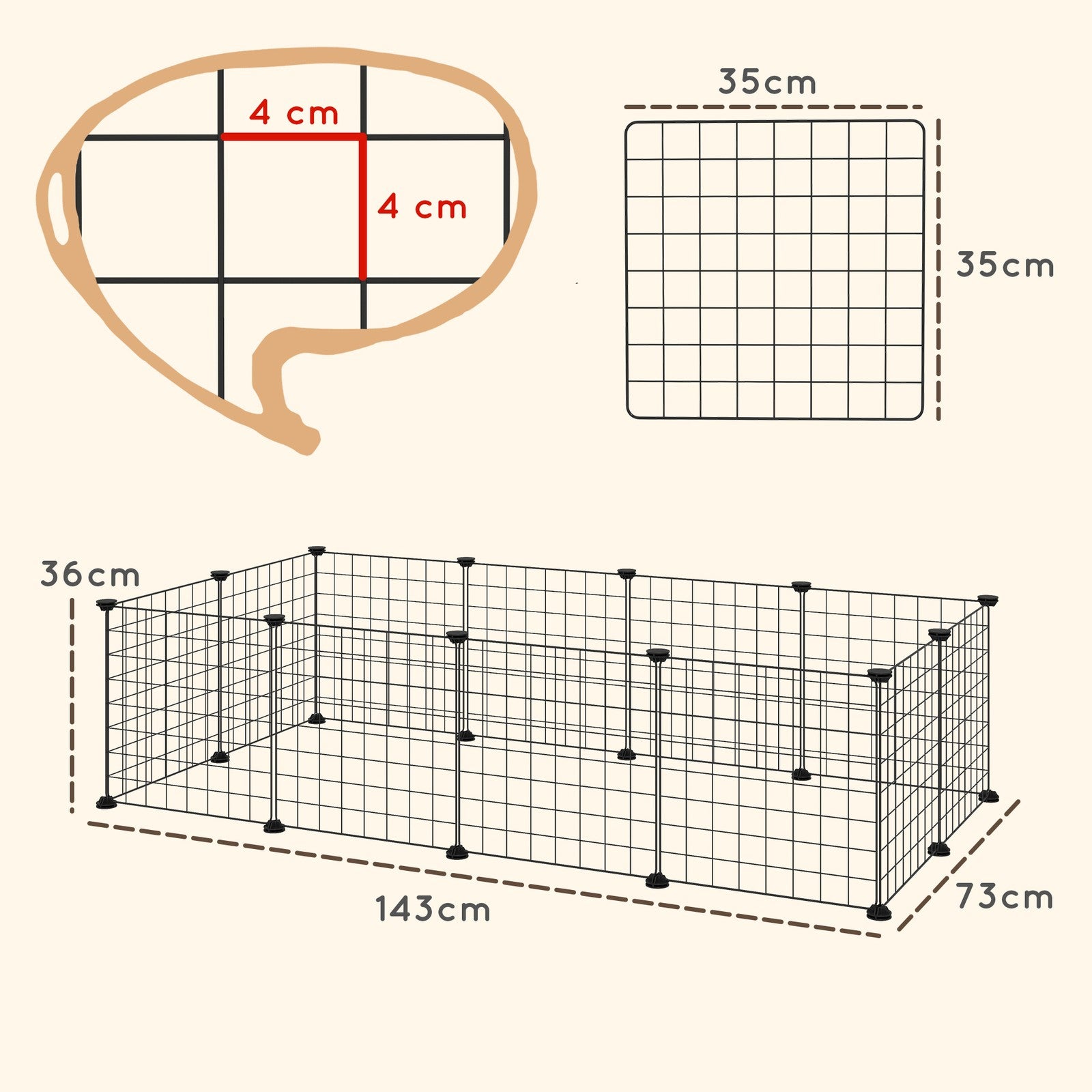 DIY Pet Playpen Metal Wire Fence 12-Panel Guinea Pig Small Animals Cage Black