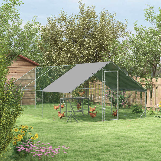 Walk in Chicken Run with Chicken Activity Shelf and Cover, 3 X 6 X 2M