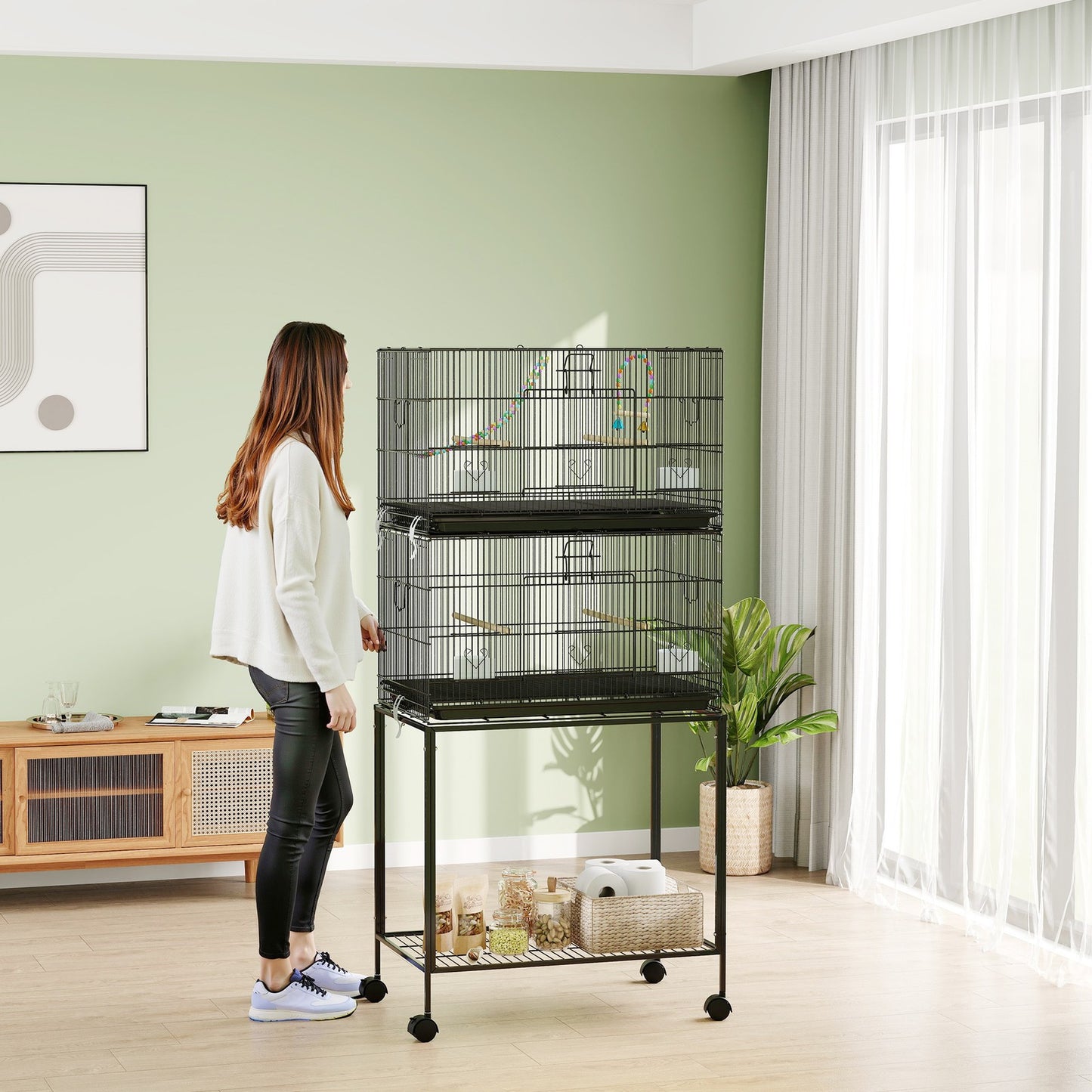 Two-Tier Bird Cage with Stand, for Canaries, Lovebirds, Finches