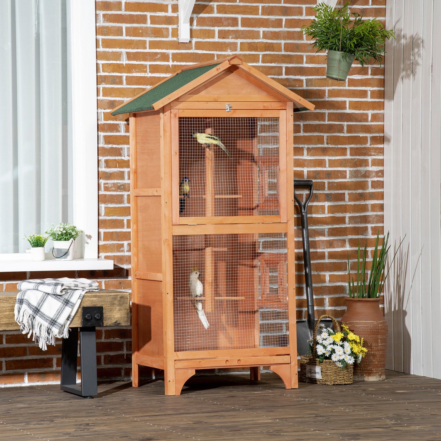 Wooden Bird Cage Aviary for Finch, Canary W/ Removable Tray, Asphalt Roof
