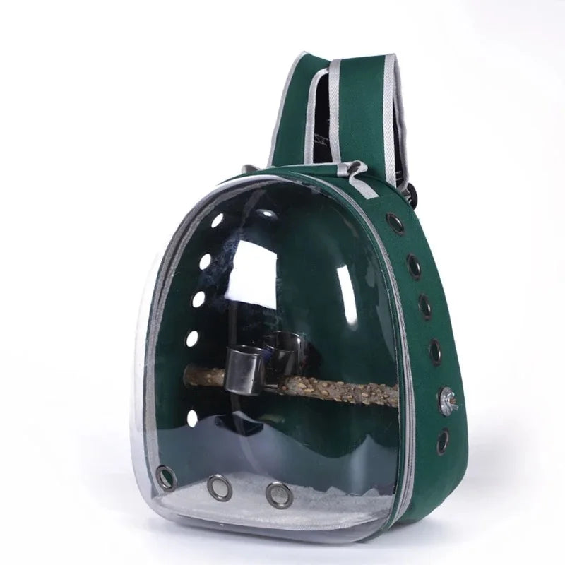Bird Carrier Bag Parrot Backpack with Prech and Feeder Cups for Parakeet Cockatiel Bunny Travel Acrylic Portable Pet Bird Cage