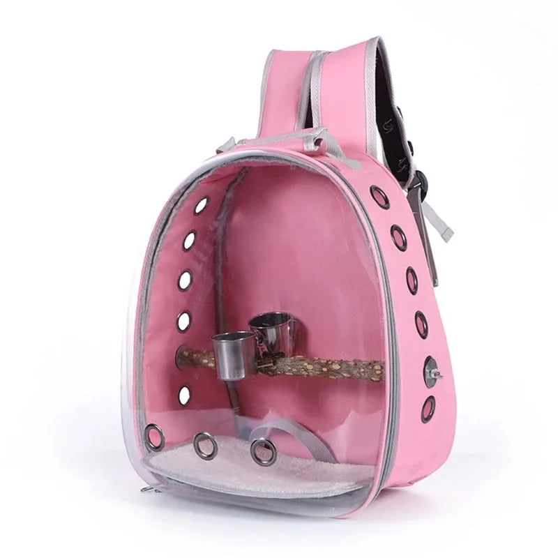 Bird Carrier Bag Parrot Backpack with Prech and Feeder Cups for Parakeet Cockatiel Bunny Travel Acrylic Portable Pet Bird Cage