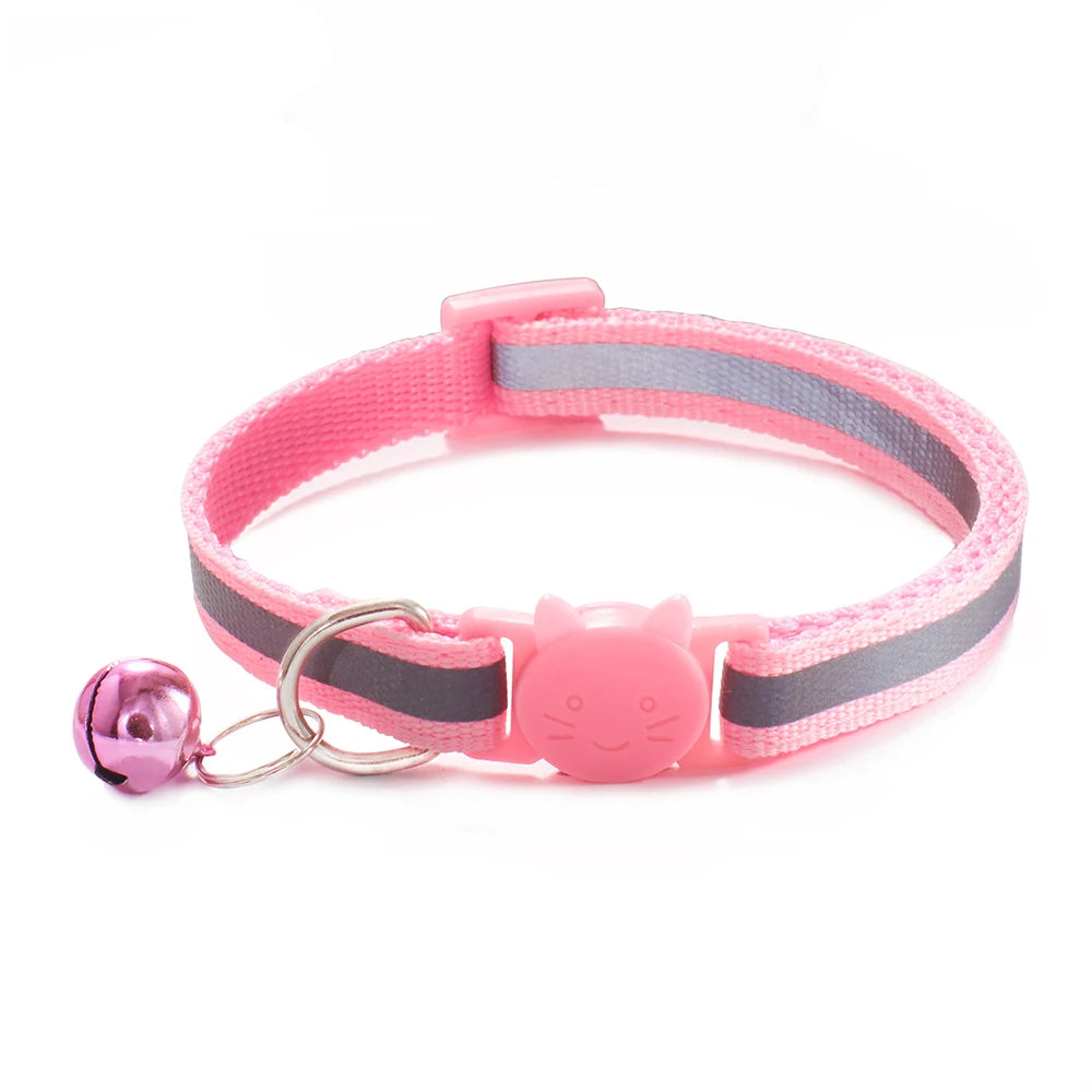 10Pcs Wholesale with Bell Collars Delicate Safety Reflective Nylon Dog Collars Neck Strap Fashion Adjustable Pet Cat Dog Collar