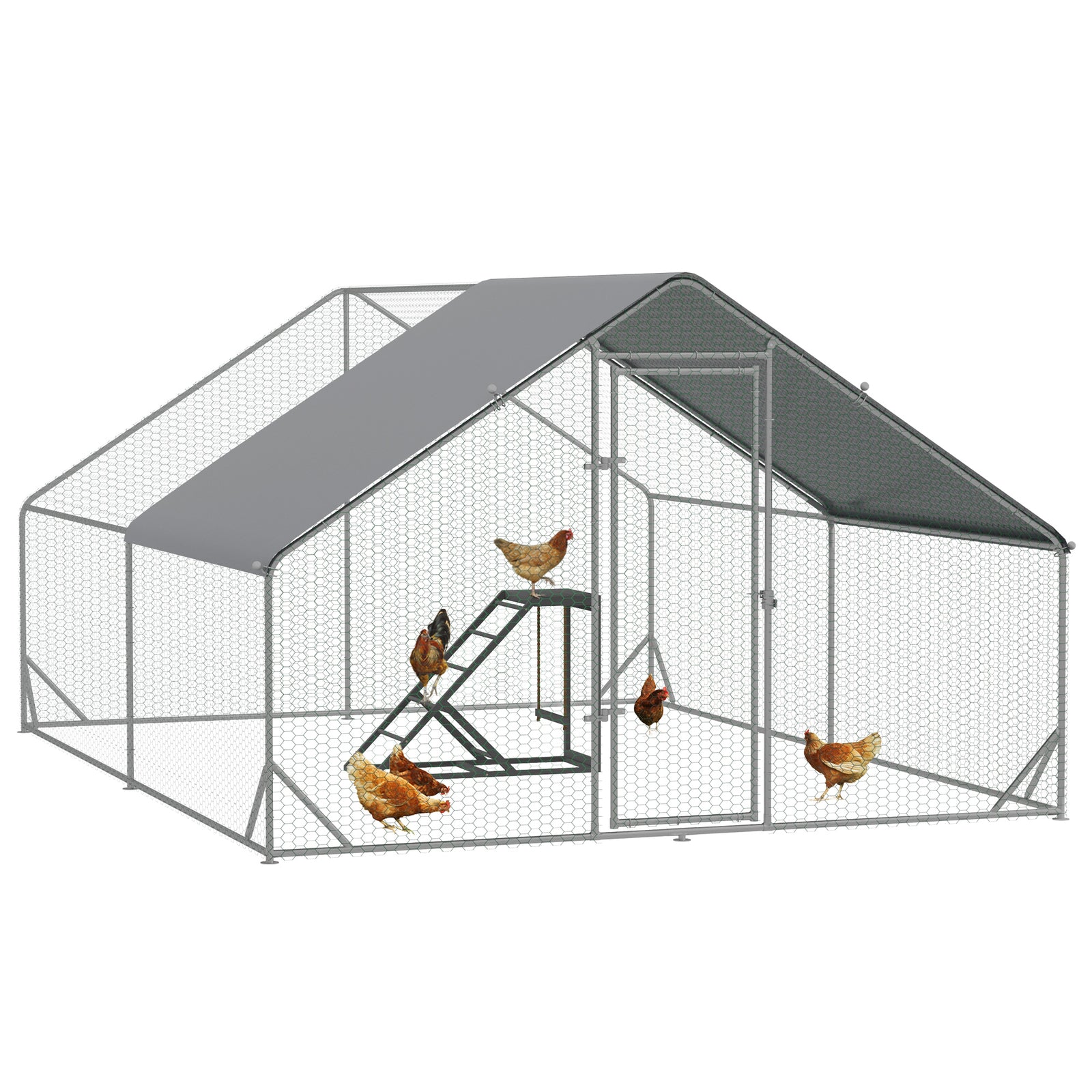 Pawhut Walk in Chicken Run with Chicken Activity Shelf and Cover, 3 X 4 X 2M