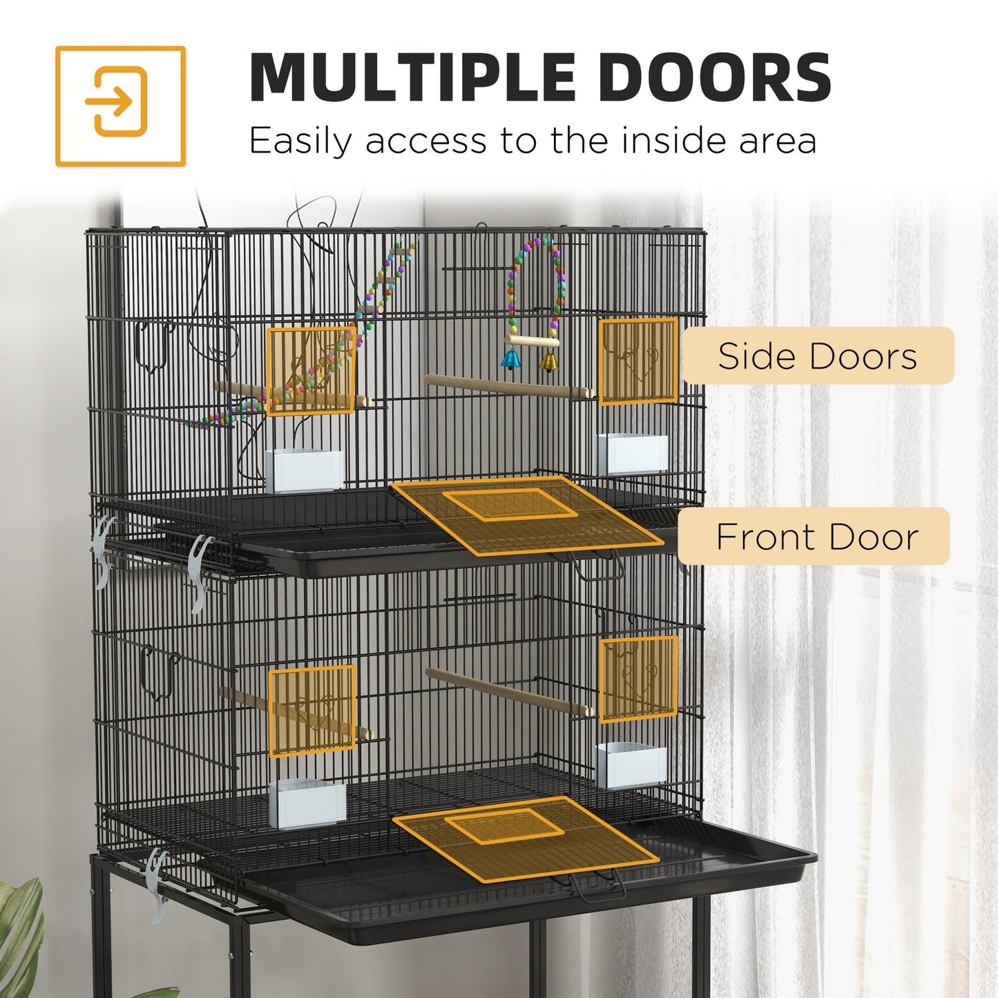 Two-Tier Bird Cage with Stand, for Canaries, Lovebirds, Finches