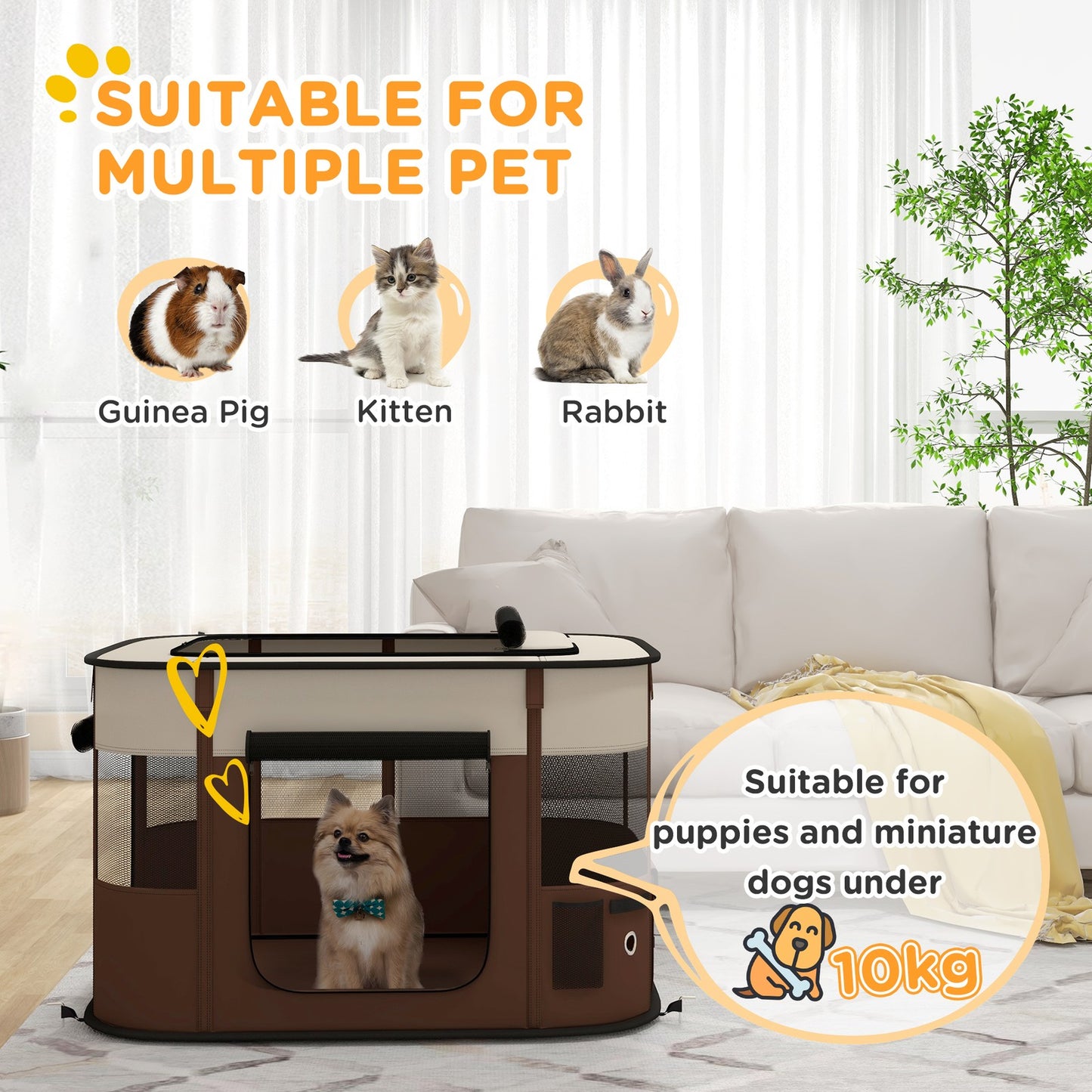 Pawhut Portable Dog Pen for Puppies, Rabbits, Kittens, Guinea Pigs - Brown