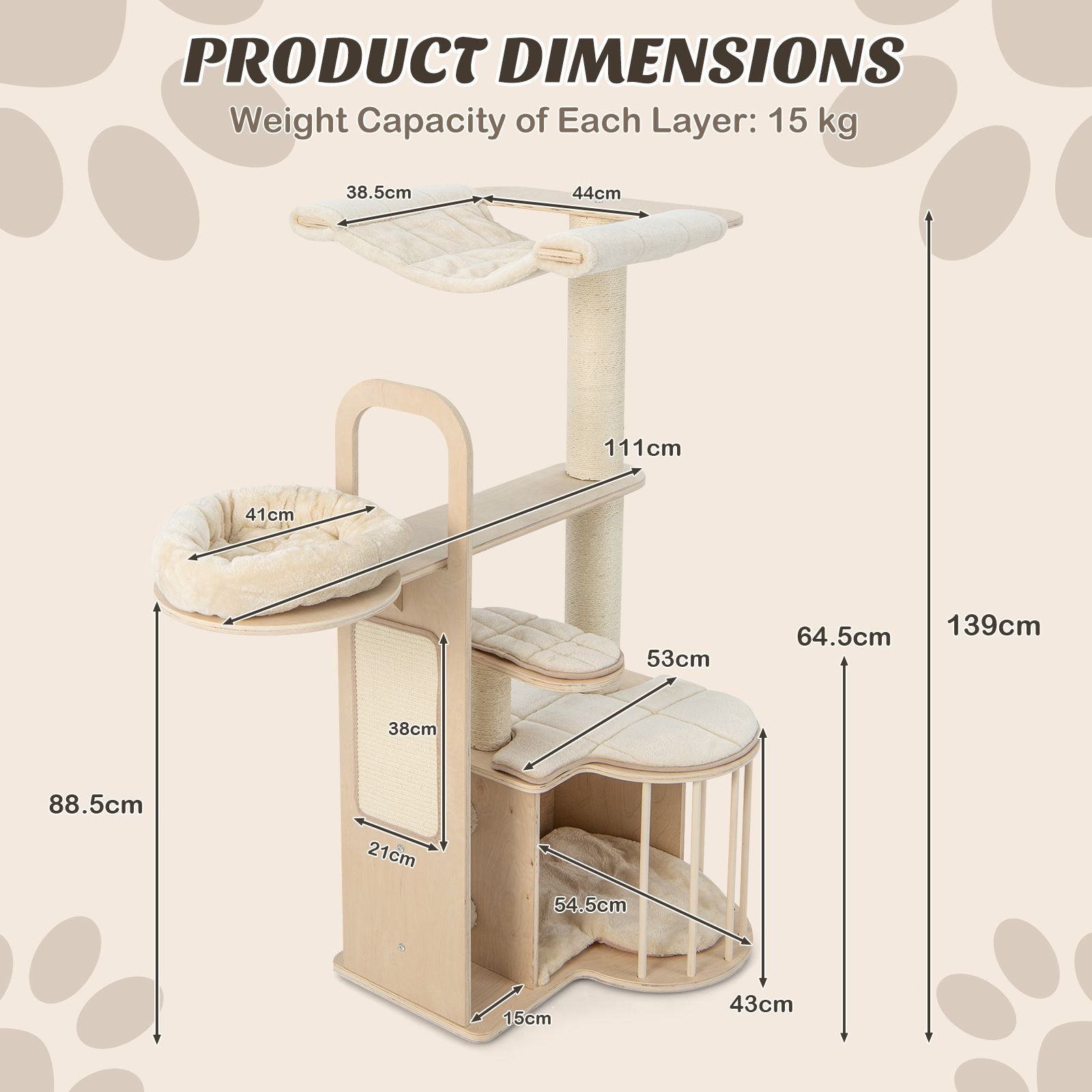 Tall Cat Tree with Hammock Condo and Sisal Scratching Posts