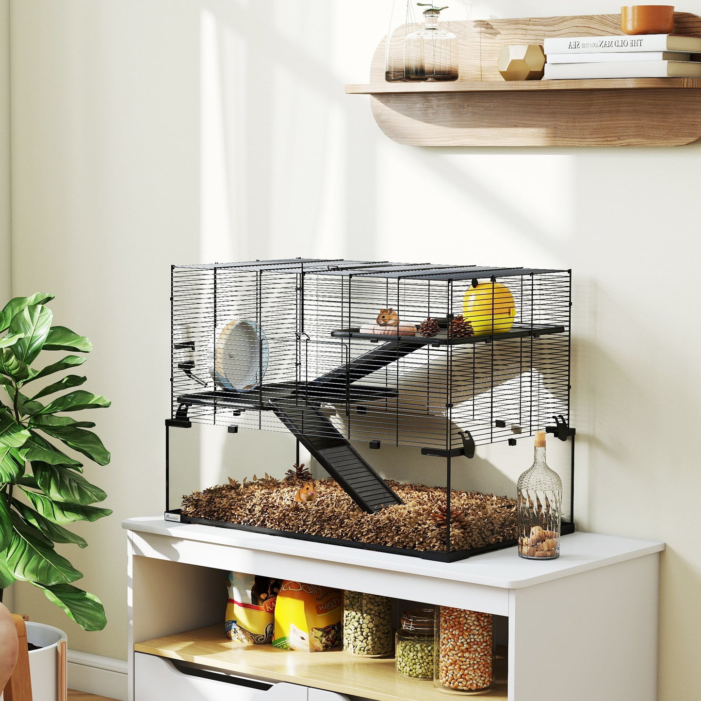 3 Tiers Hamster Cage, Gerbil Cage W/ Ramps, Exercise Wheel