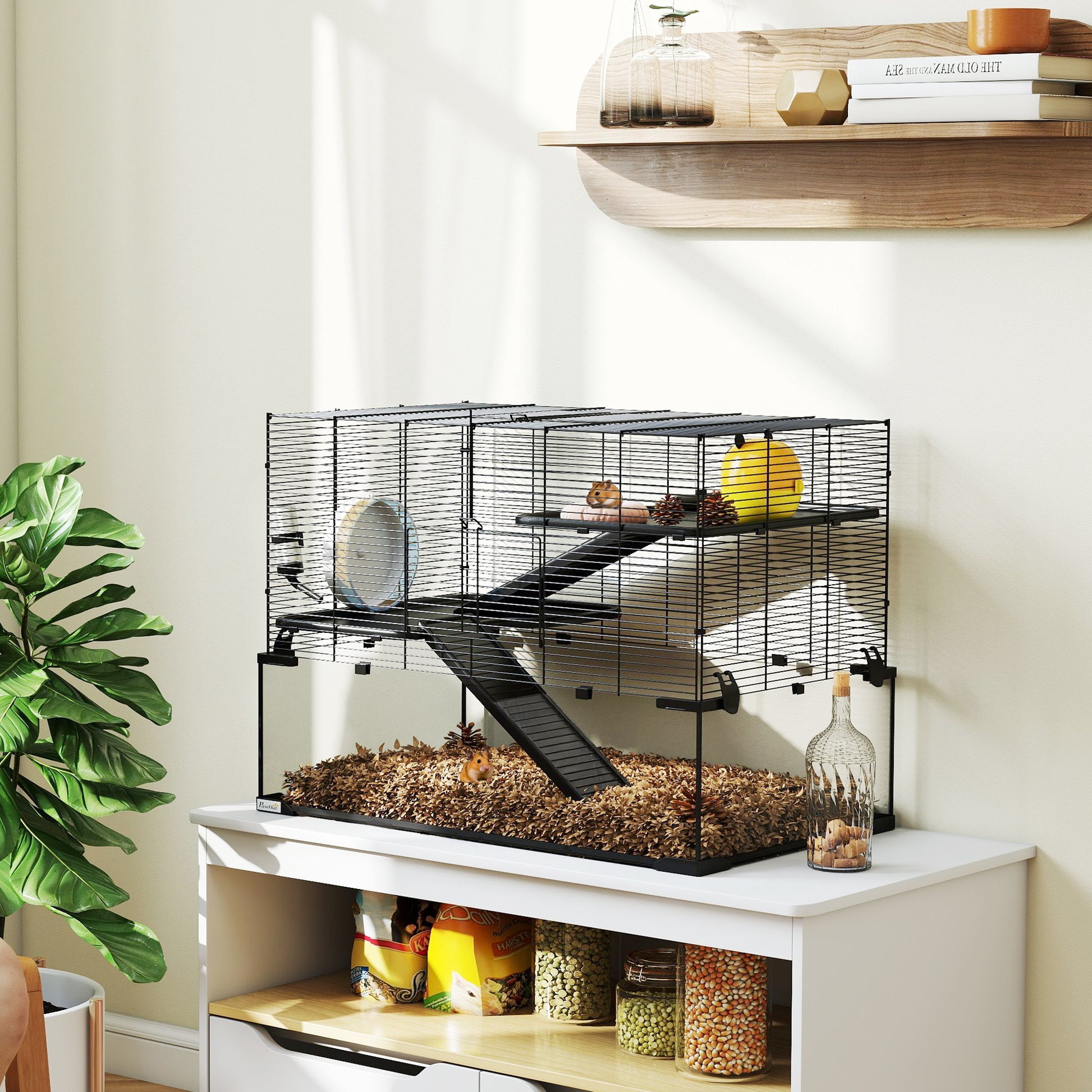 3 Tiers Hamster Cage, Gerbil Cage W/ Ramps, Exercise Wheel