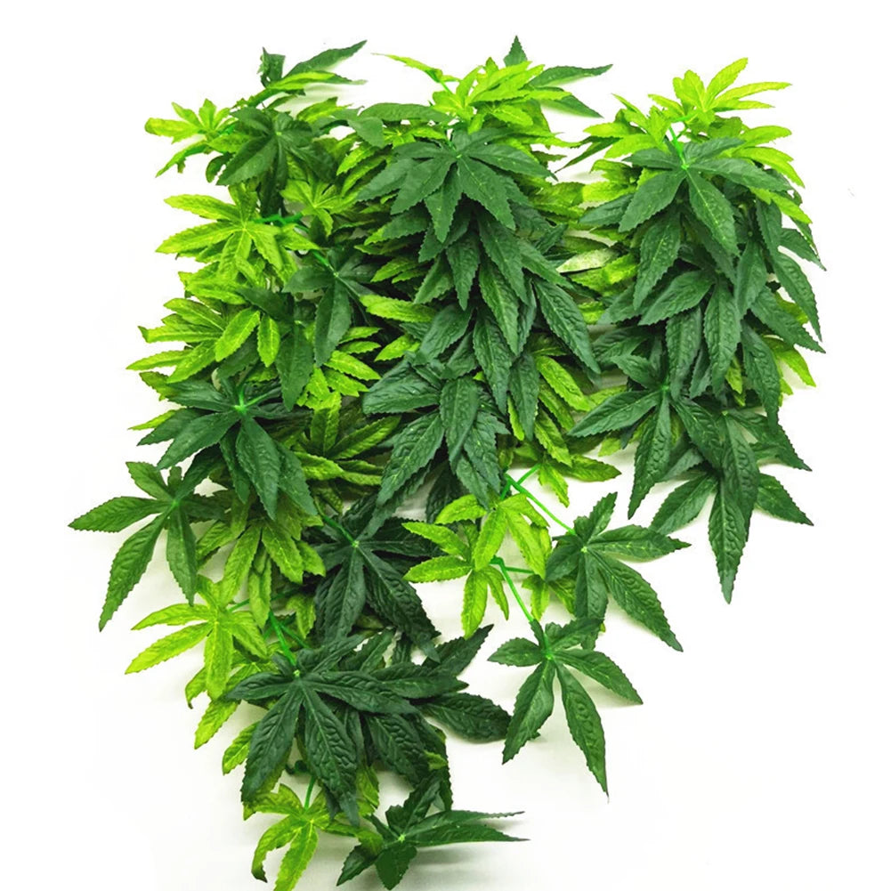 HOT SALE 30/40/50CM Aquarium Reptile Fish Tank Durable No-Fade Artificial Plastic Fake Hanging Leaves Plant Ornament with Sucker