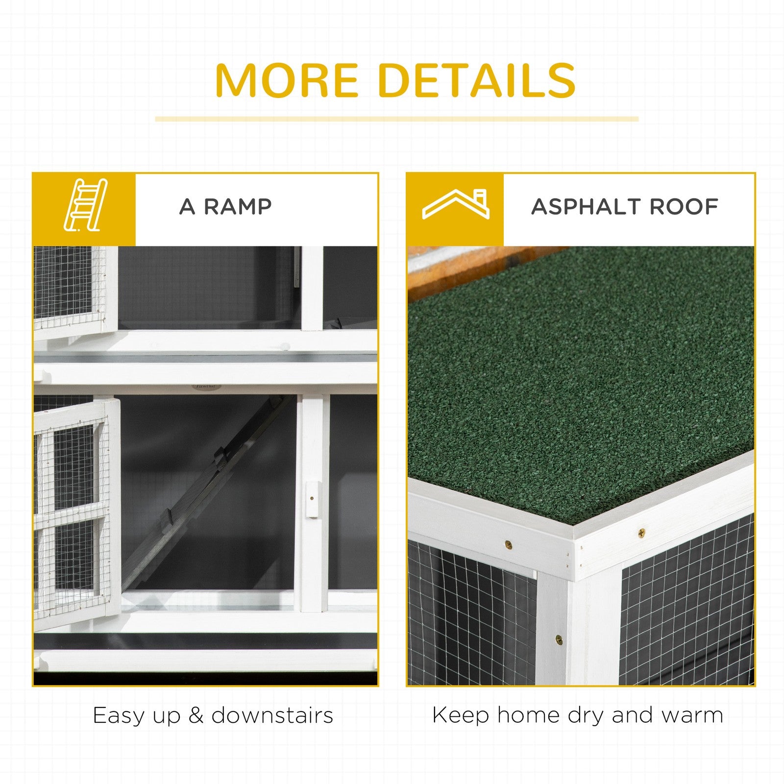 Pawhut Rabbit Hutch, Guinea Pig Cage with Wheels & Slide-Out Trays, Grey