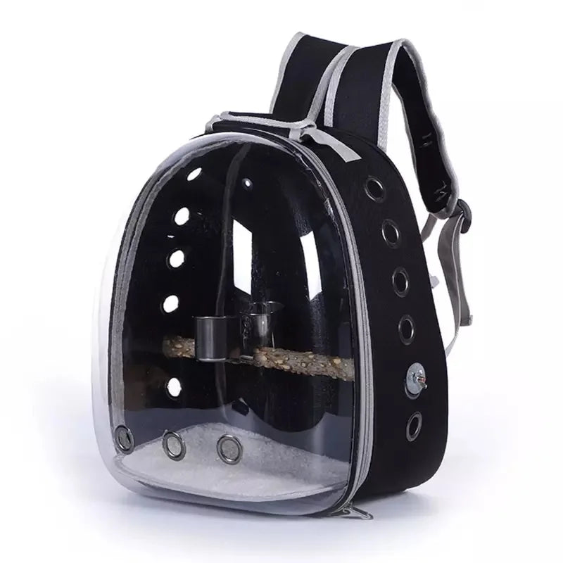 Bird Carrier Bag Parrot Backpack with Prech and Feeder Cups for Parakeet Cockatiel Bunny Travel Acrylic Portable Pet Bird Cage