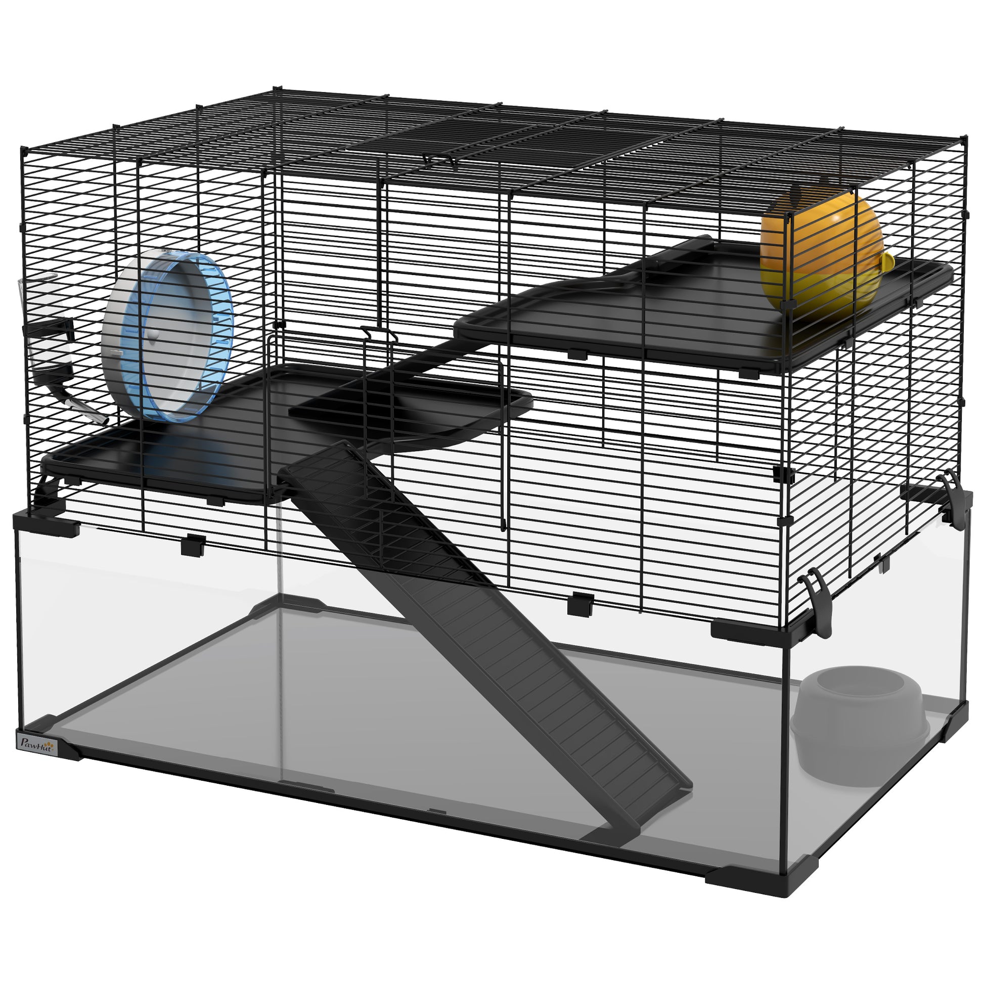 3 Tiers Hamster Cage, Gerbil Cage W/ Ramps, Exercise Wheel