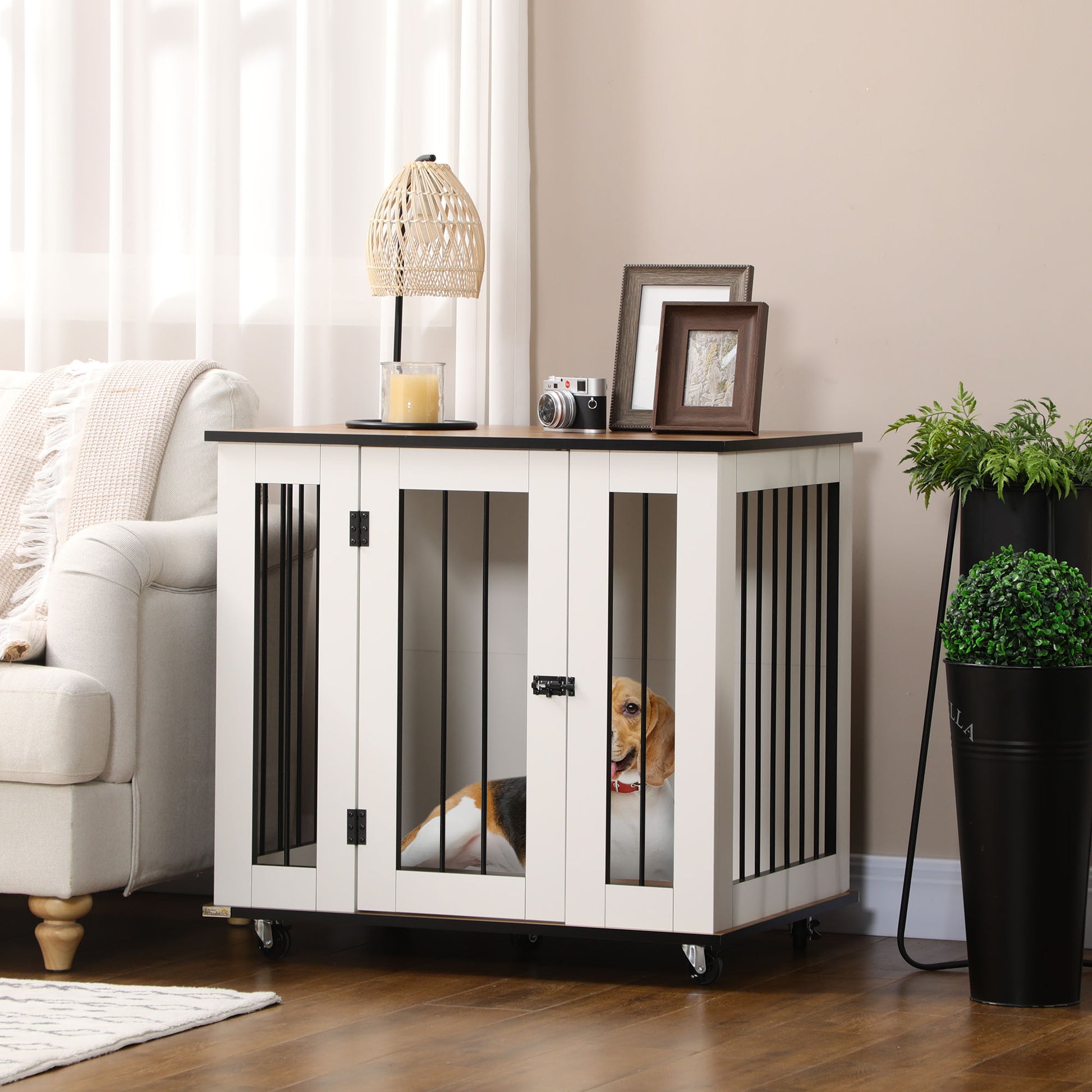 Dog Crate Furniture, Dog Cage End Table with Wheels, for Dogs