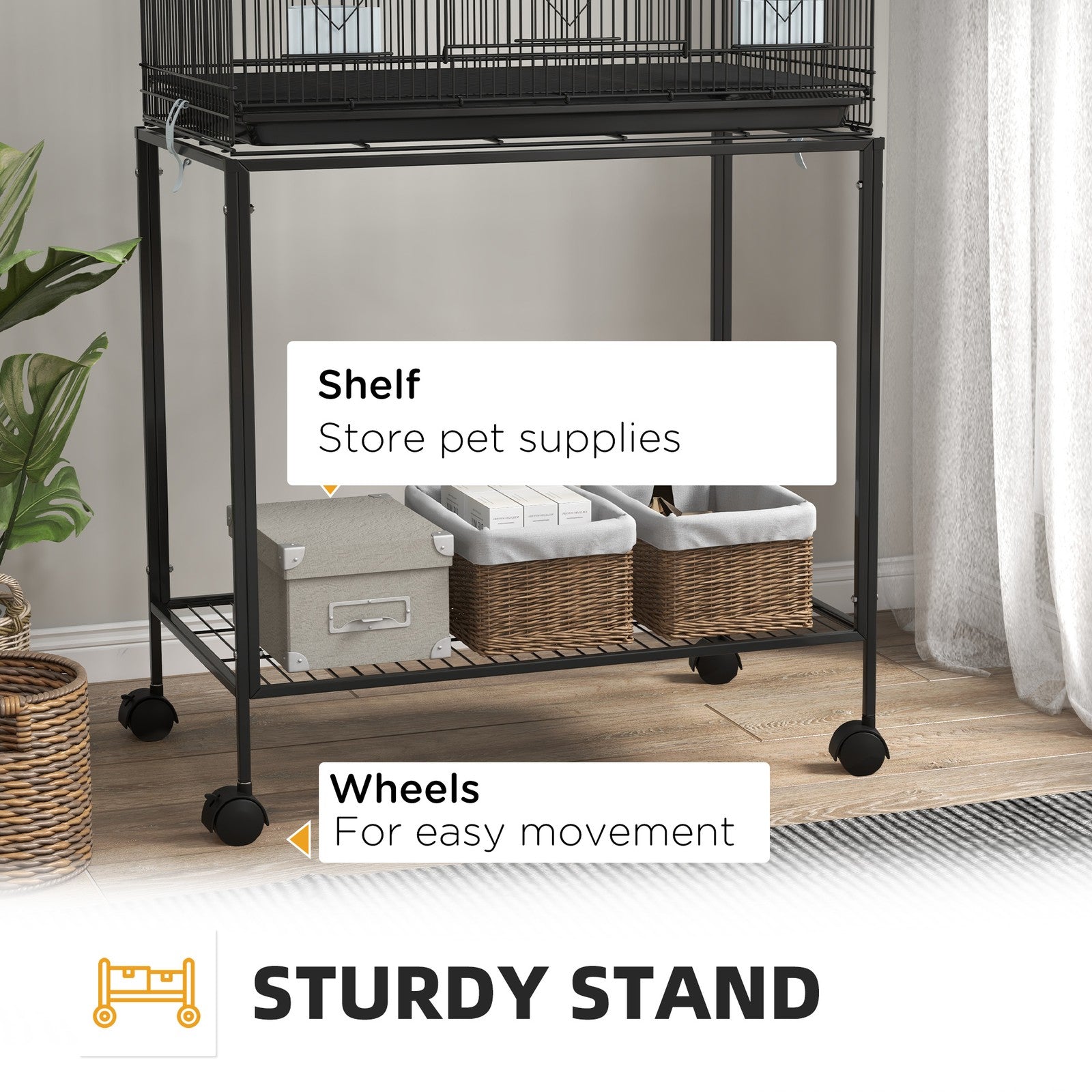 Two-Tier Bird Cage with Stand, for Canaries, Lovebirds, Finches