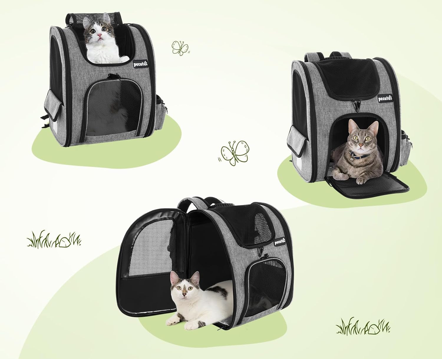 Cat Carrier Dog Backpack, Portable Breathable Rucksack with Front Opening-Mesh Window-Pockets, Airy Space Great for Carrying Puppy Dogs Cats up to 8KG
