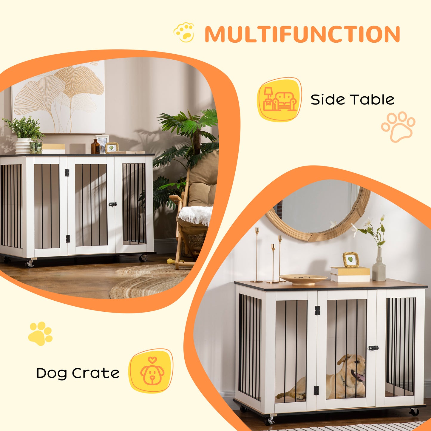 Dog Crate Furniture, Dog Cage End Table with Wheels, for Dogs