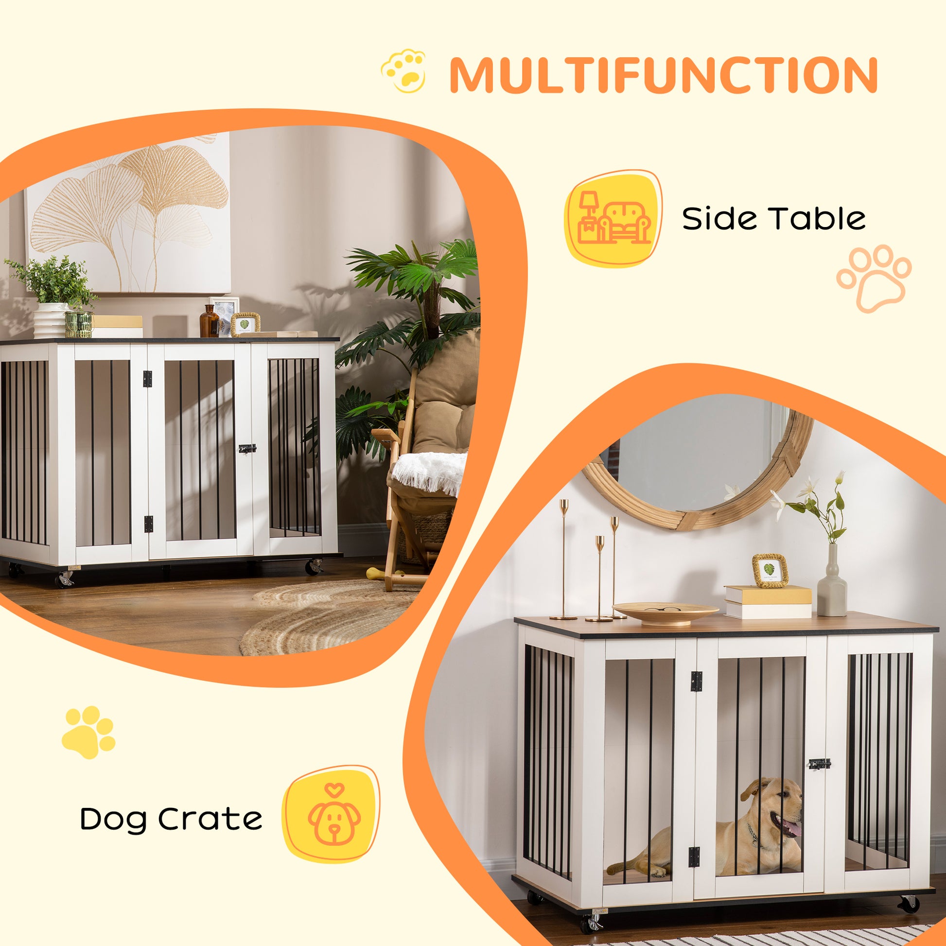 Dog Crate Furniture, Dog Cage End Table with Wheels, for Dogs