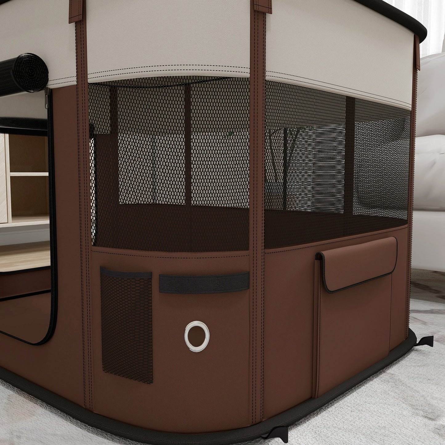 Pawhut Portable Dog Pen for Puppies, Rabbits, Kittens, Guinea Pigs - Brown
