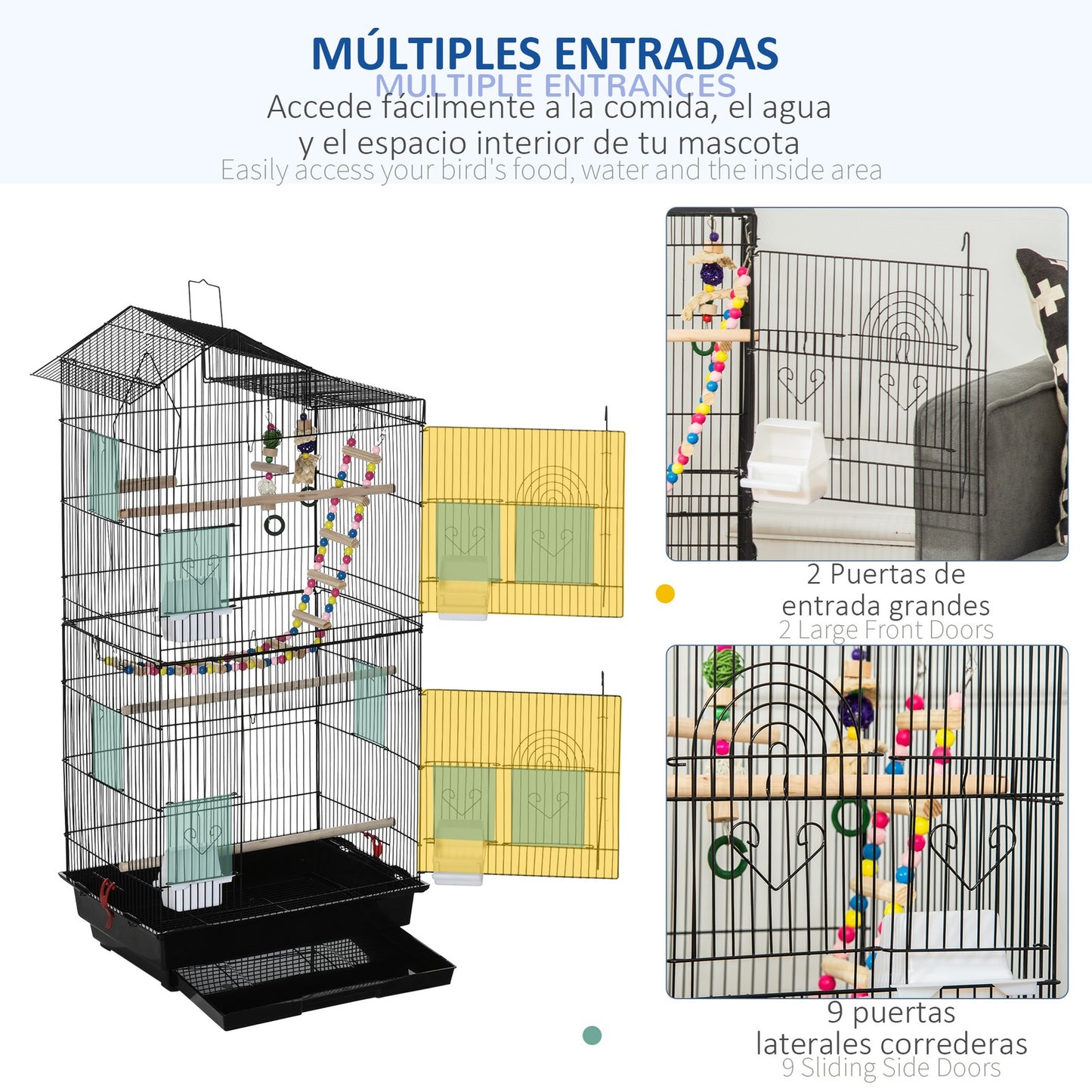 Pawhut Bird Cage for Budgies, Finches, Canaries W/ Accessories, Toys, Tray