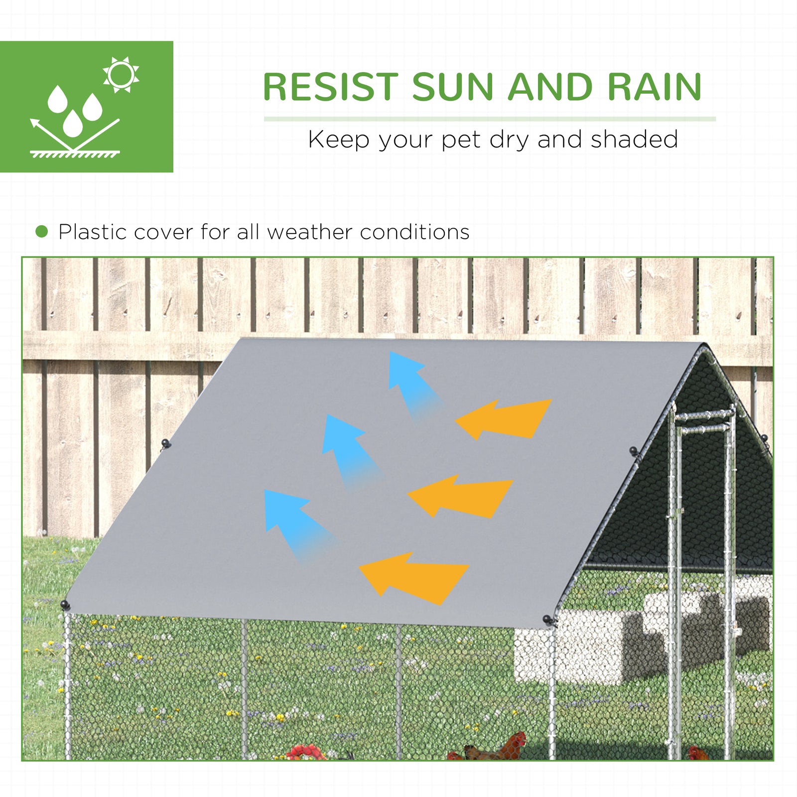 Walk in Chicken Run with Chicken Activity Shelf and Cover, 3 X 6 X 2M