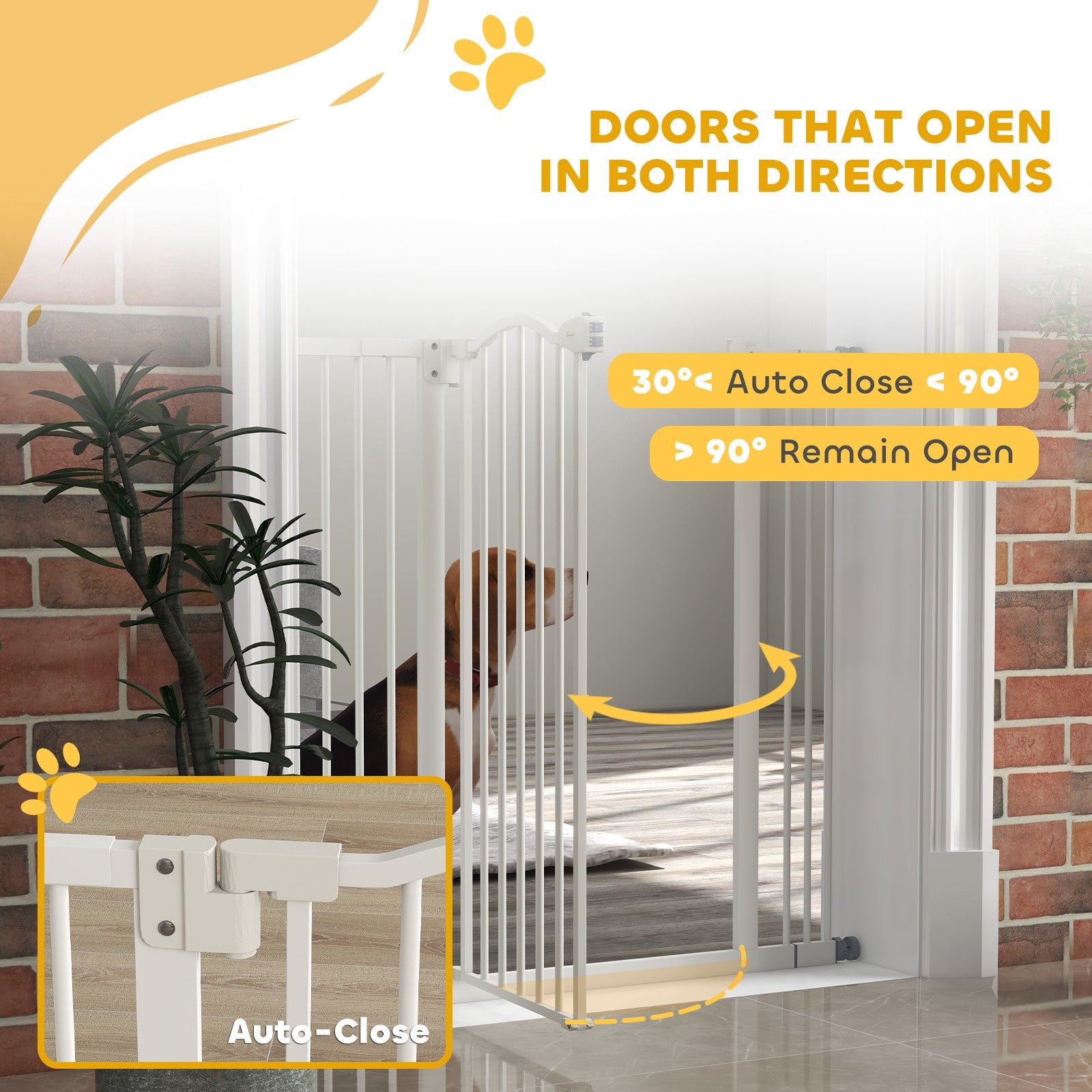 Pawhut 74-100Cm Adjustable Metal Pet Gate Safety Barrier W/Auto-Close Door White