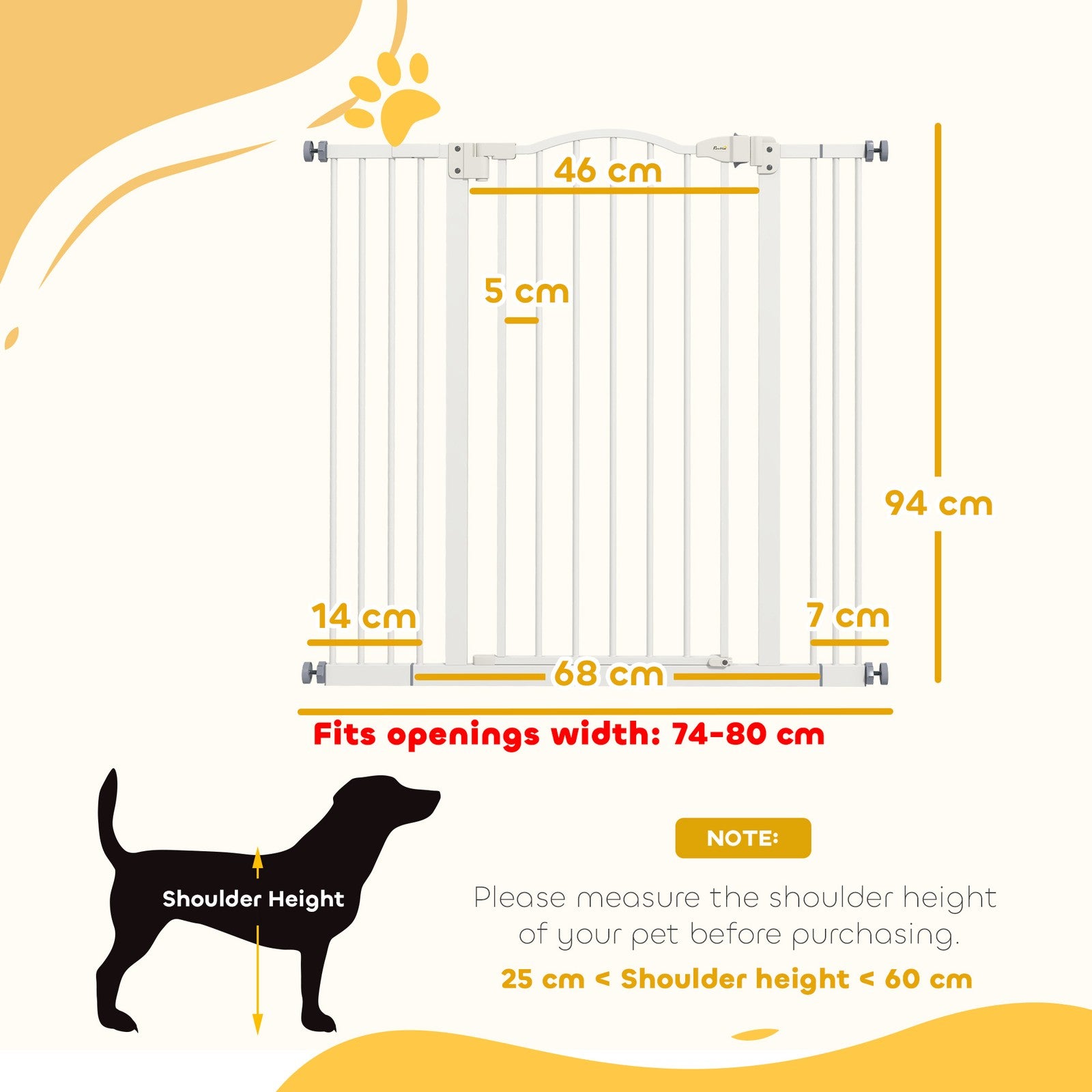 Pawhut 74-100Cm Adjustable Metal Pet Gate Safety Barrier W/Auto-Close Door White