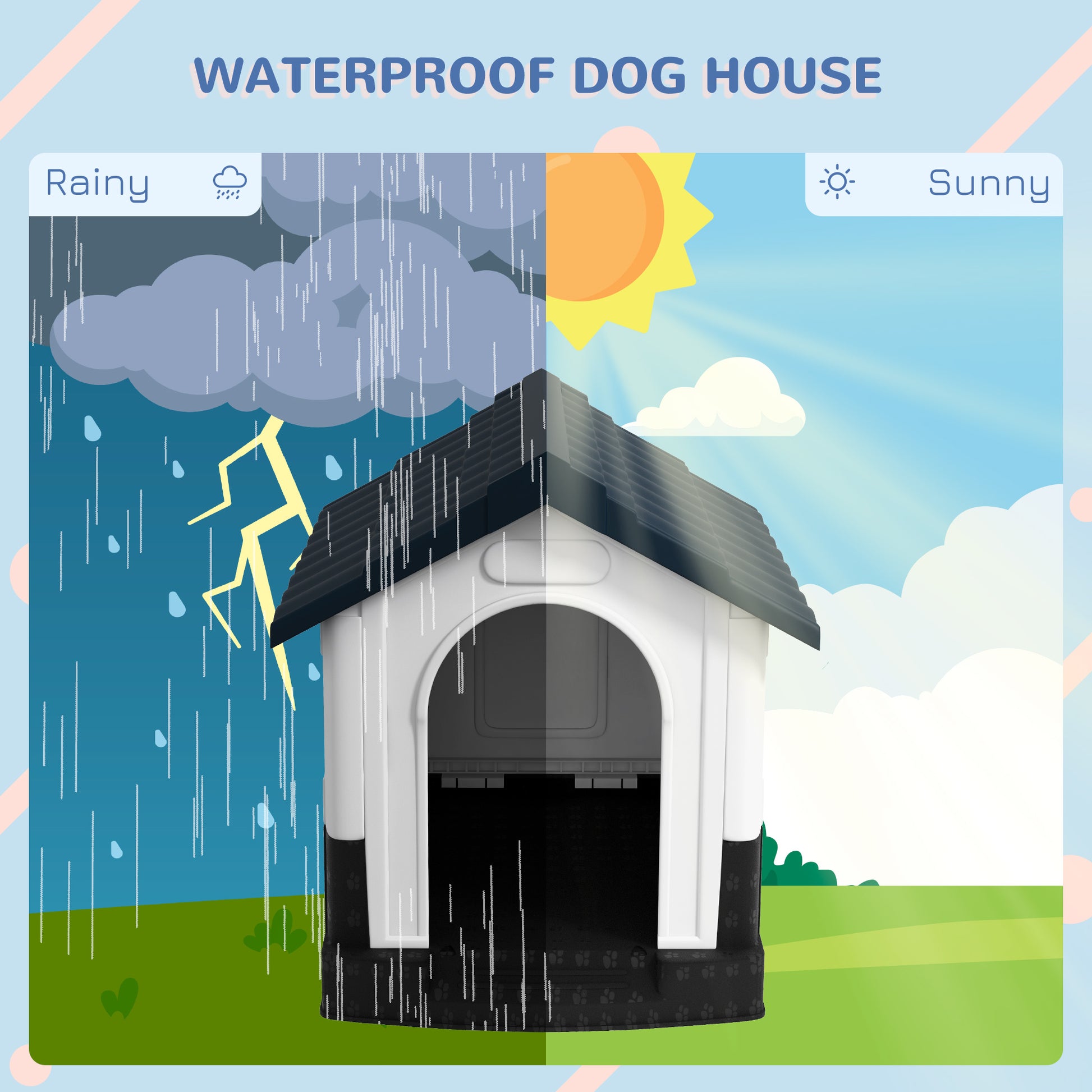 Dog Kennel for Outside, Plastic Dog House, Water-Resistan