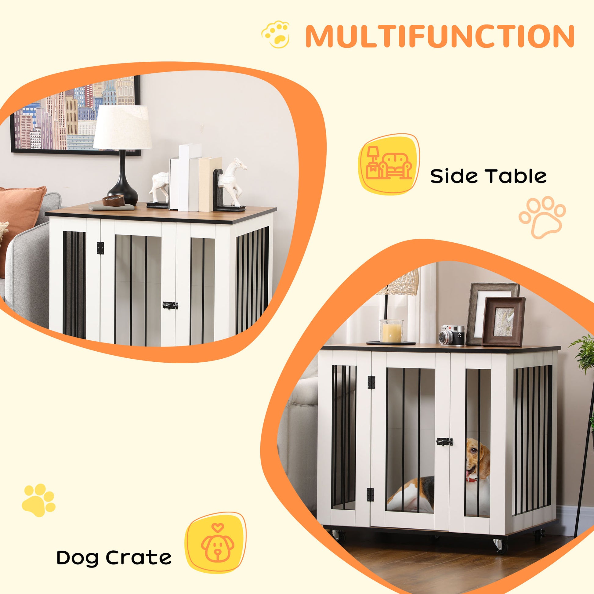 Dog Crate Furniture, Dog Cage End Table with Wheels, for Dogs