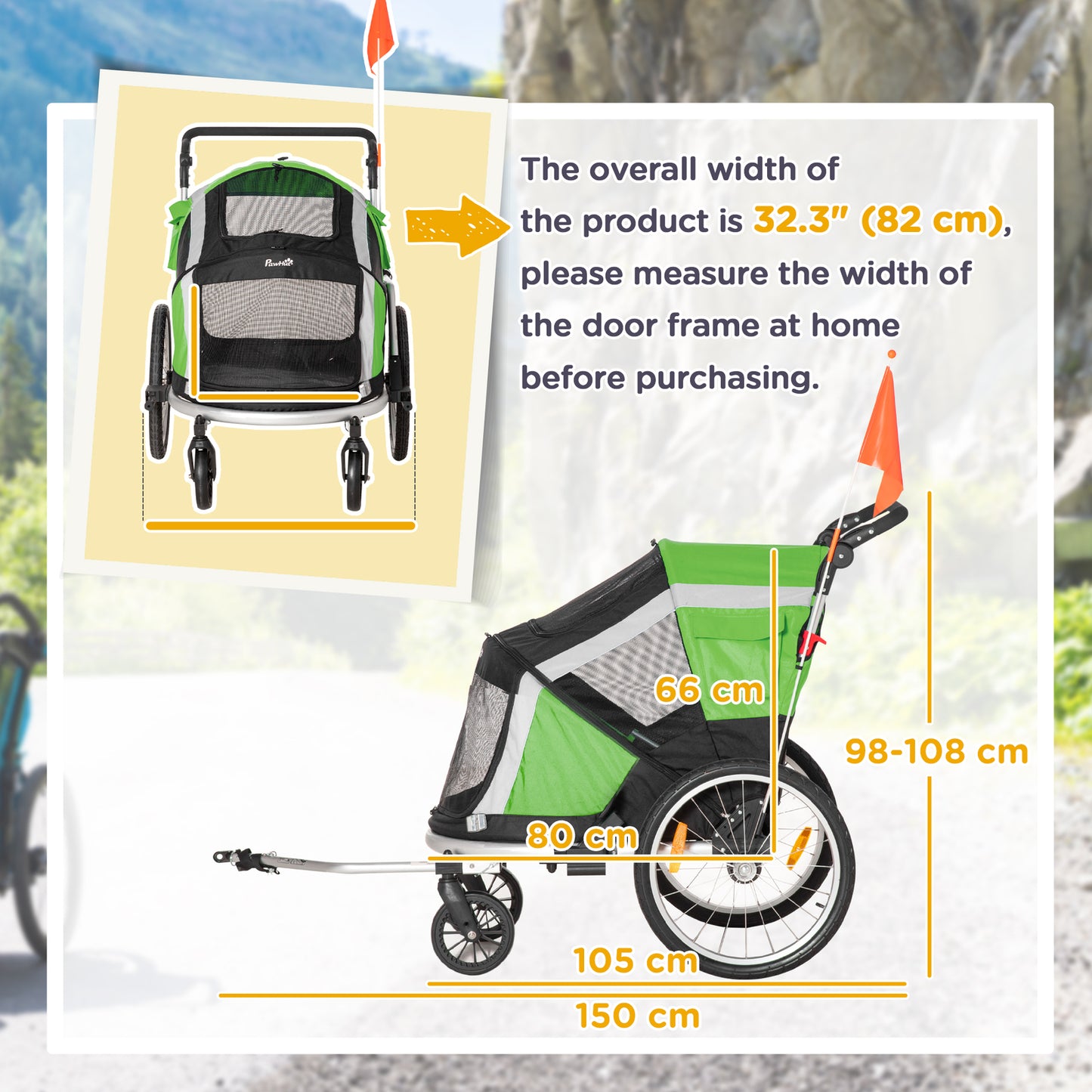 Pawhut 2-In-1 Dog Bicycle Trailer W/ Safety Leash, Reflectors - Green