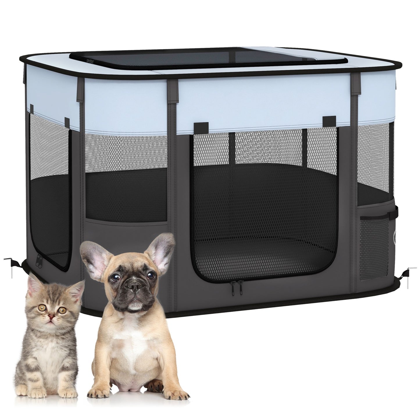 Pawhut Portable Dog Pen for Puppies, Rabbits, Kittens, Guinea Pigs - Grey