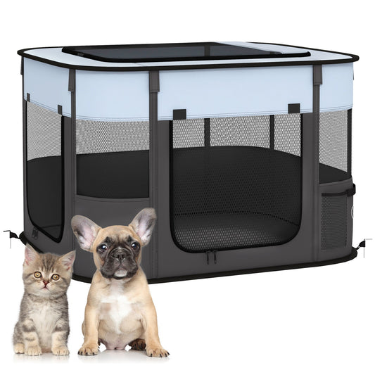 Pawhut Portable Dog Pen for Puppies, Rabbits, Kittens, Guinea Pigs - Grey