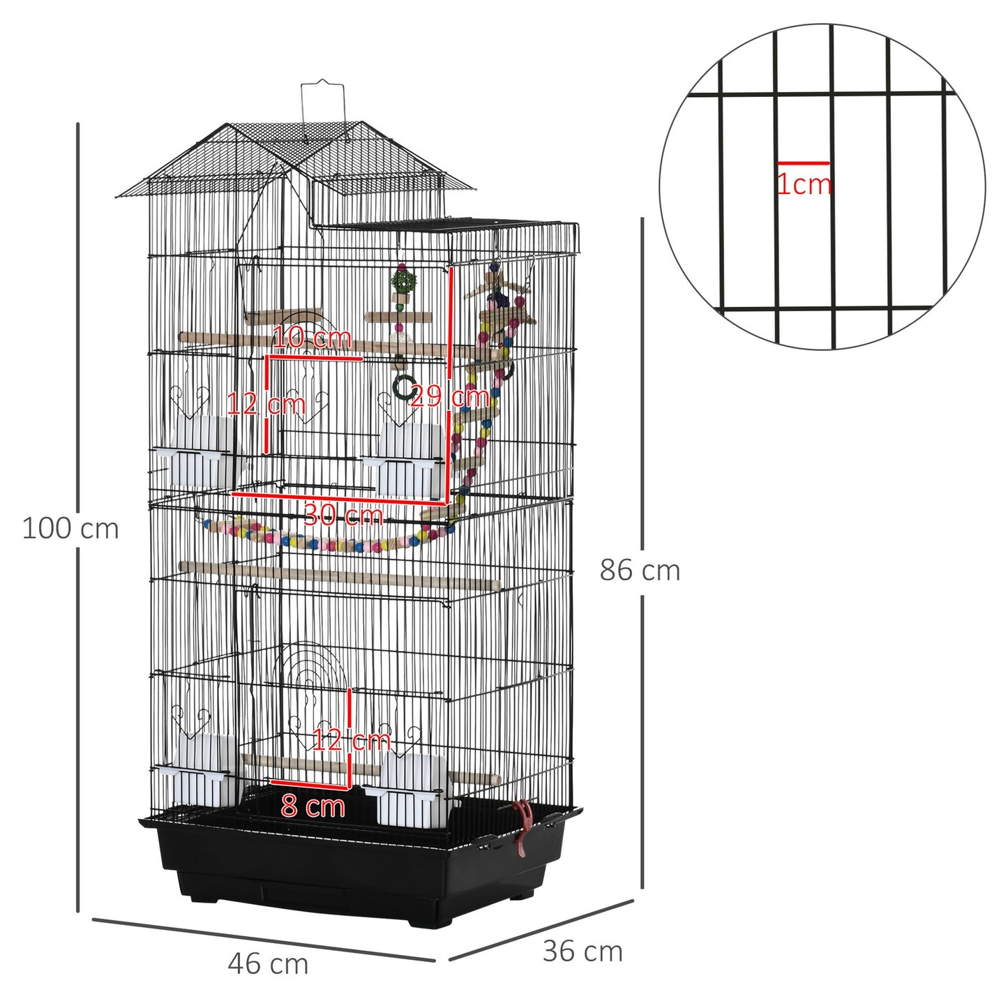 Pawhut Bird Cage for Budgies, Finches, Canaries W/ Accessories, Toys, Tray