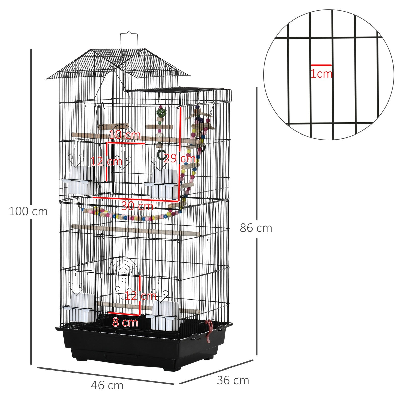 Pawhut Bird Cage for Budgies, Finches, Canaries W/ Accessories, Toys, Tray
