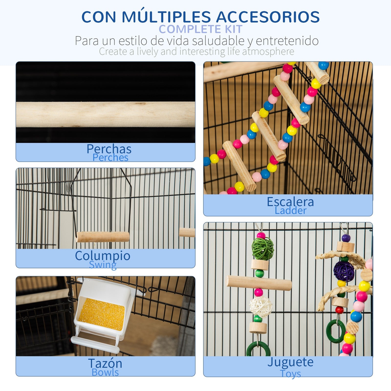 Pawhut Bird Cage for Budgies, Finches, Canaries W/ Accessories, Toys, Tray