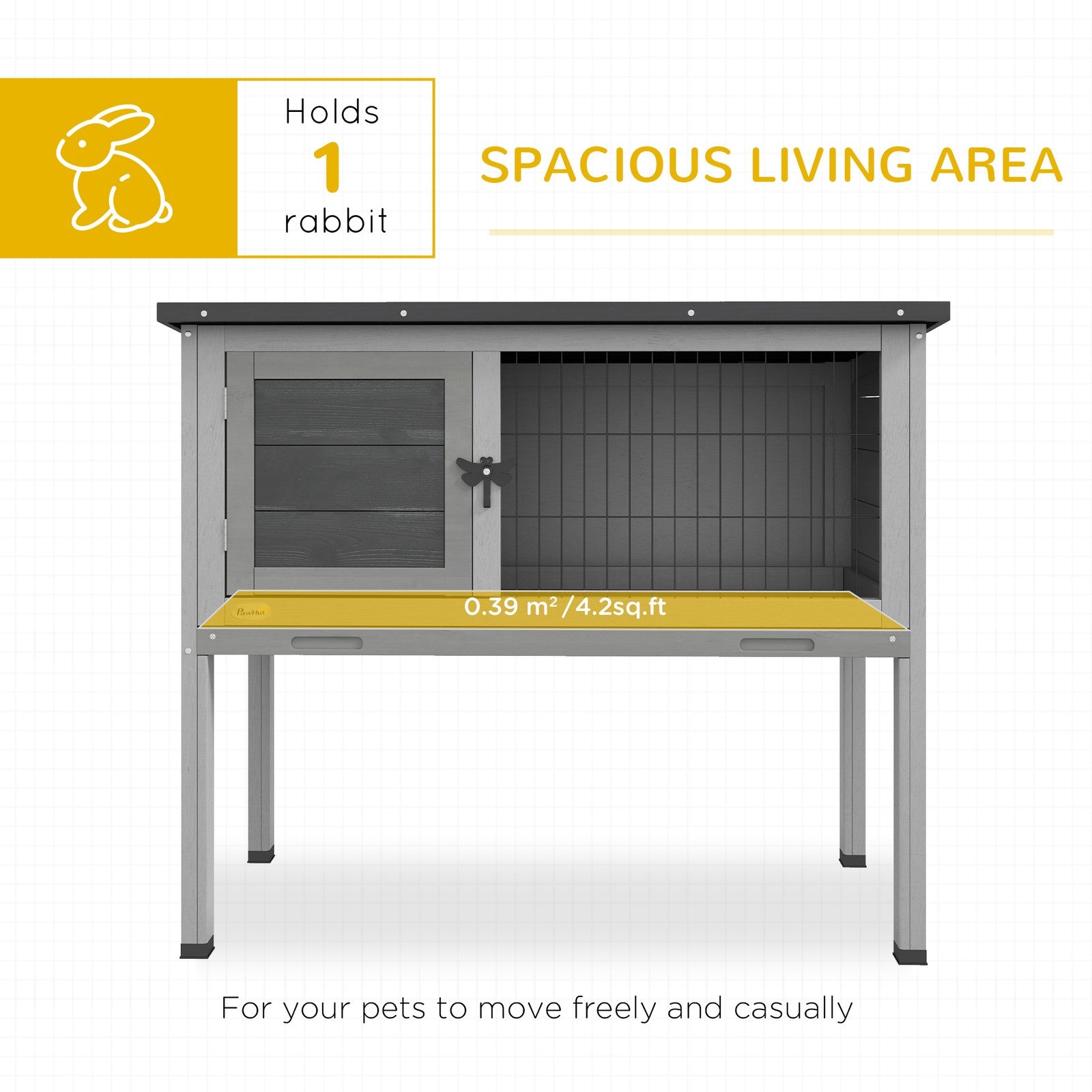 Guinea Pig Hutch, Wooden Small Animal Cage W/ Slide-Out Tray & Open Roof, Grey