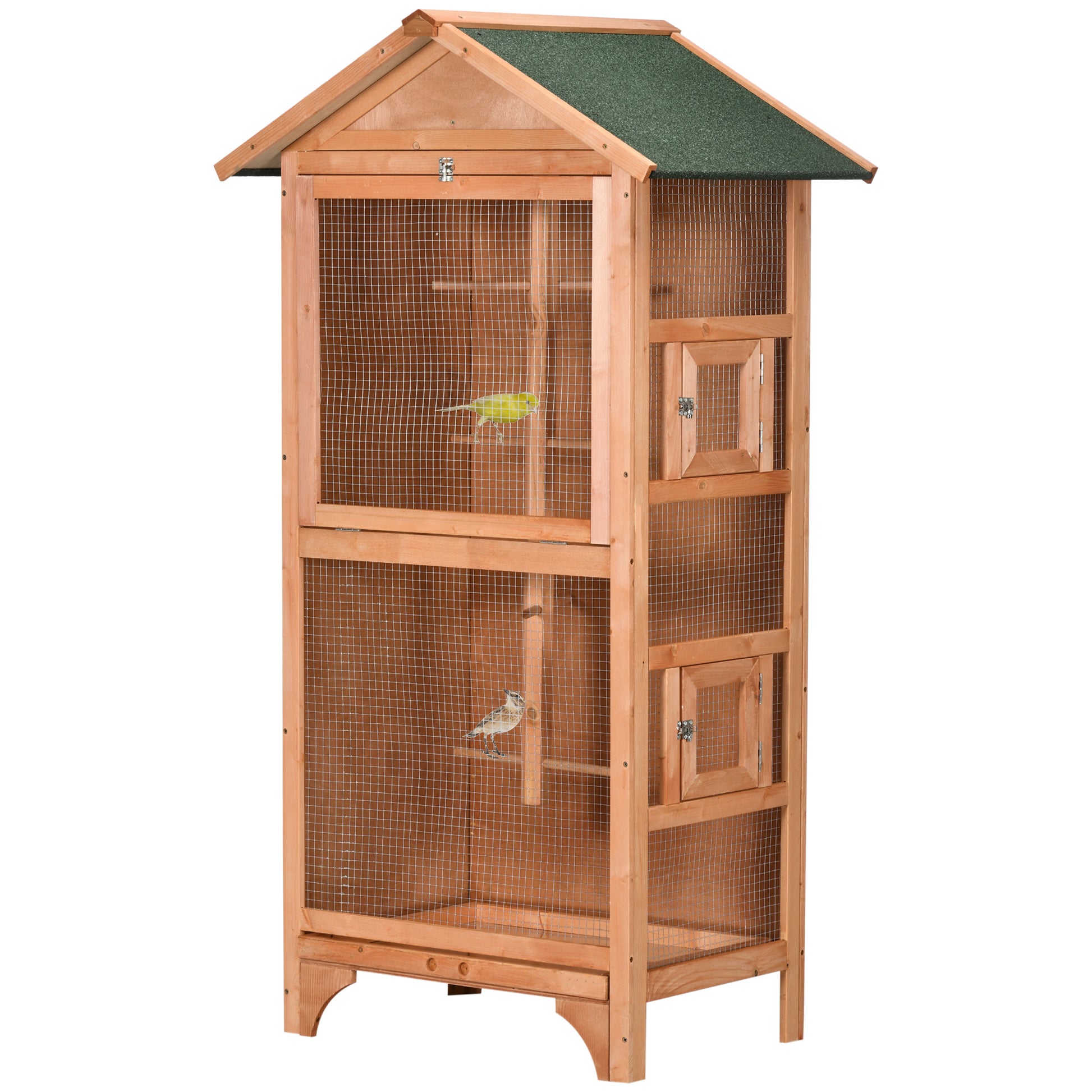 Wooden Bird Cage Aviary for Finch, Canary W/ Removable Tray, Asphalt Roof